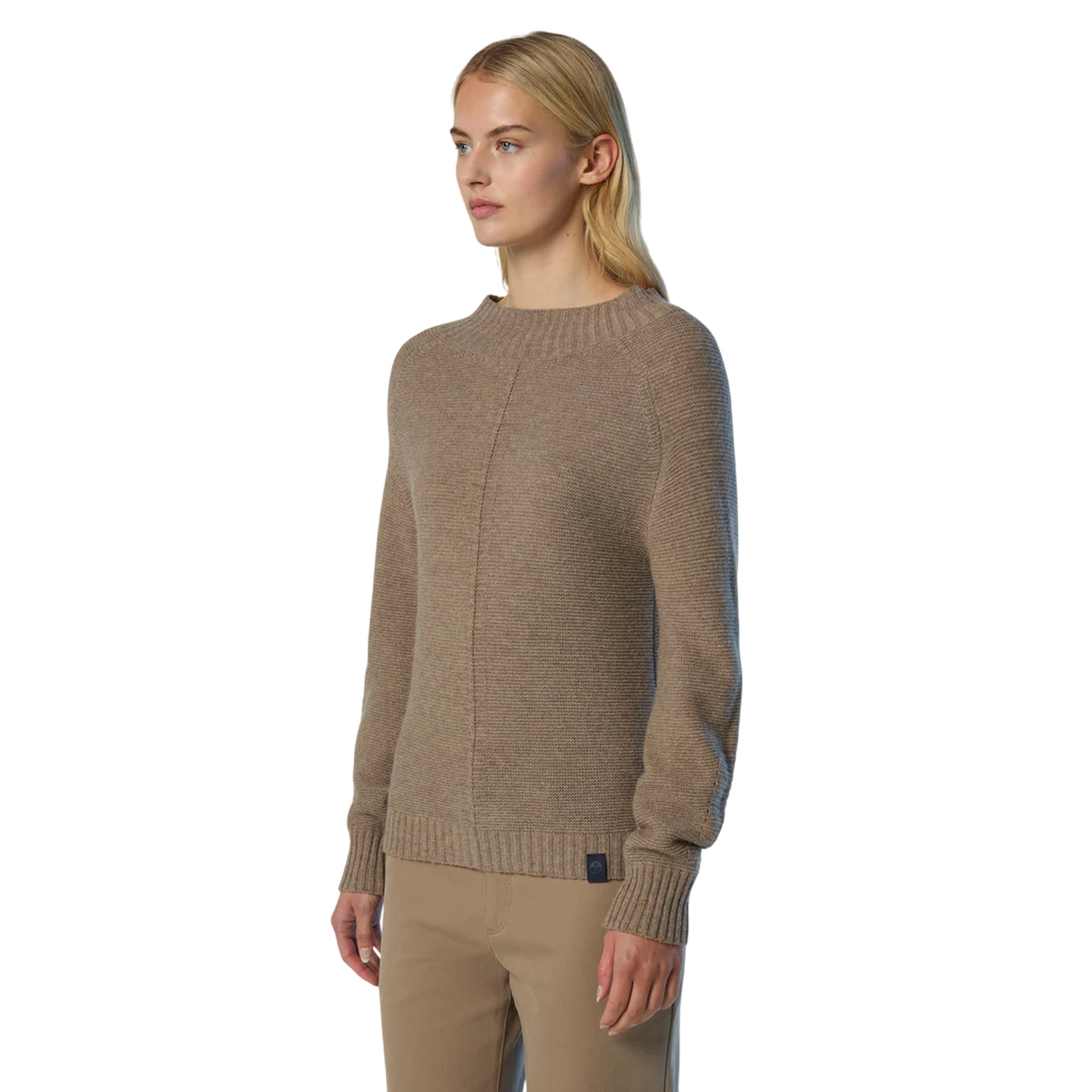 Maglia Donna Beige in misto lana, con collo alto e spalle a sella