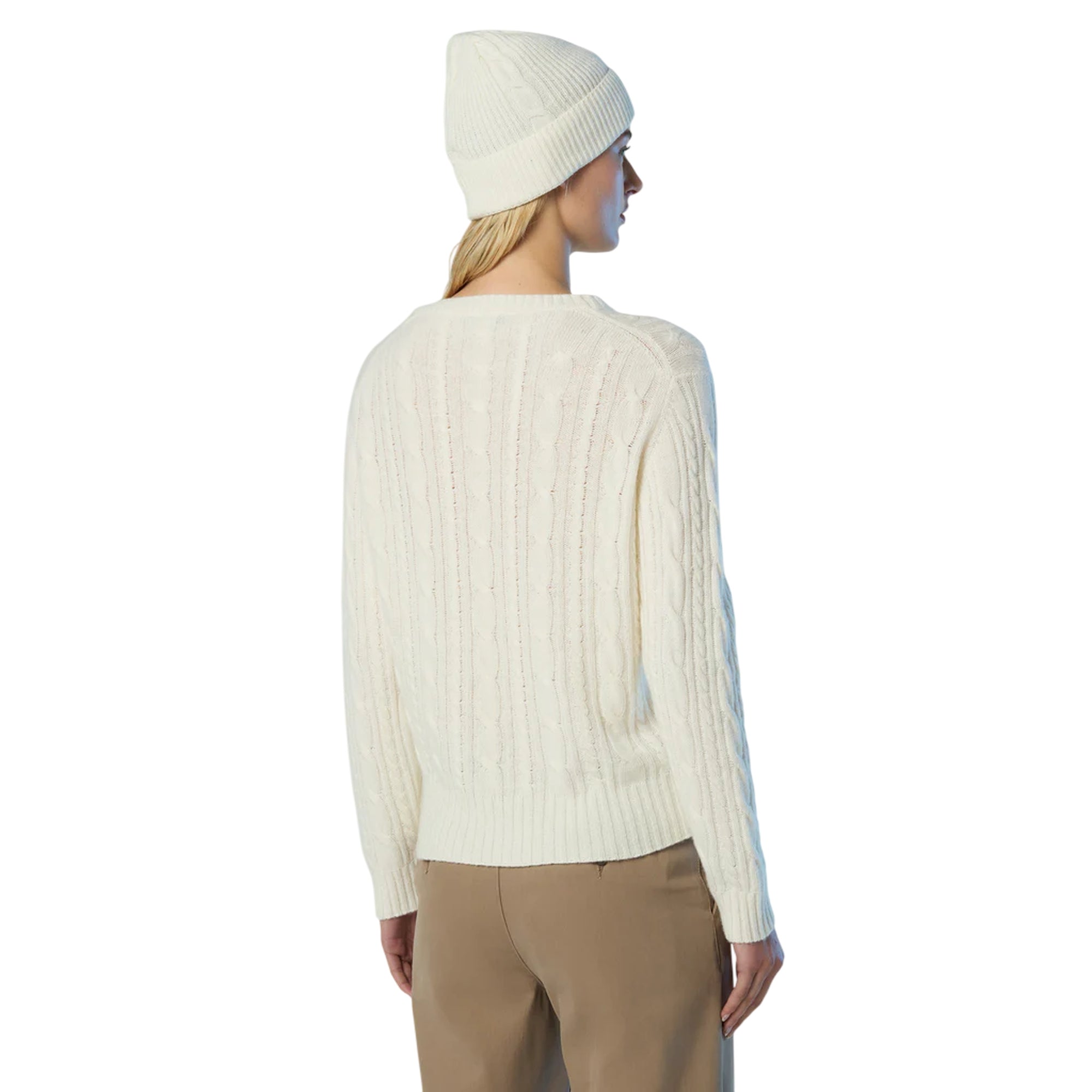 Maglione girocollo Donna a trecce Bianco modella retro