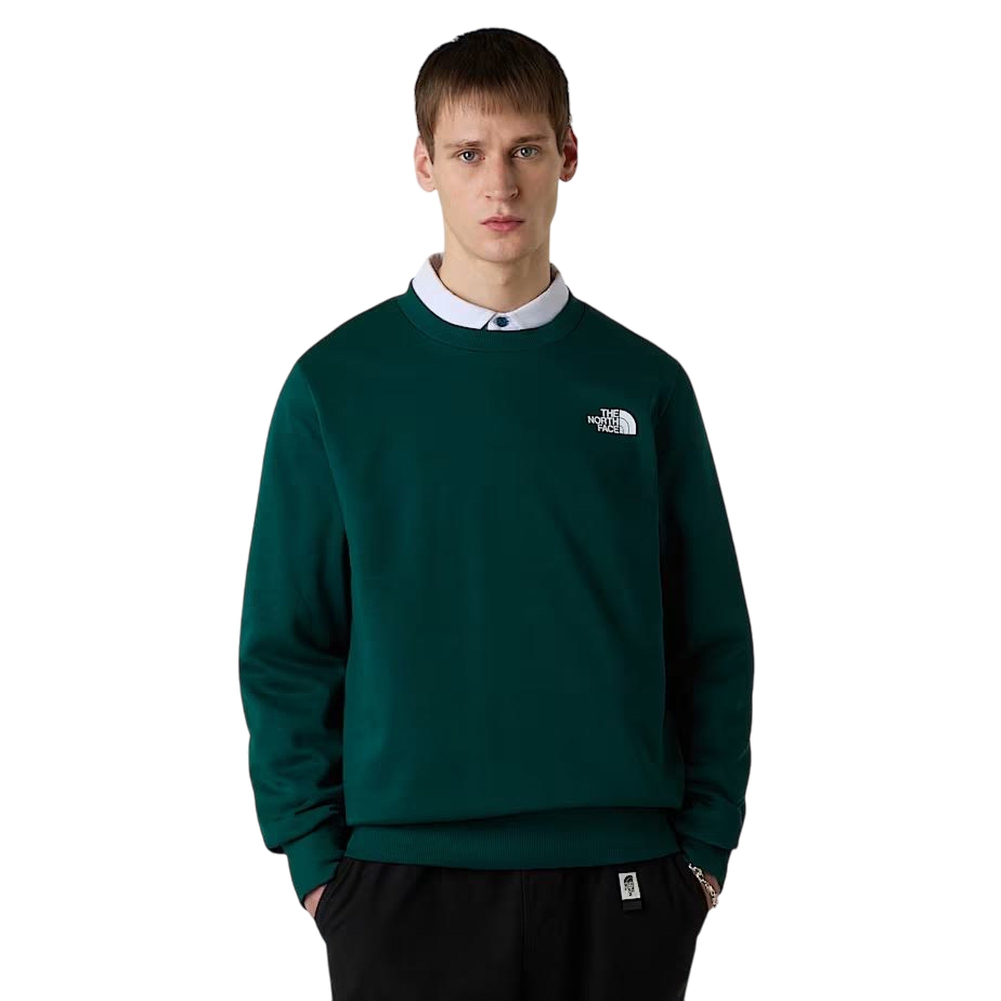 Felpa Uomo Simple Dome Crew Verde scuro modello frontale