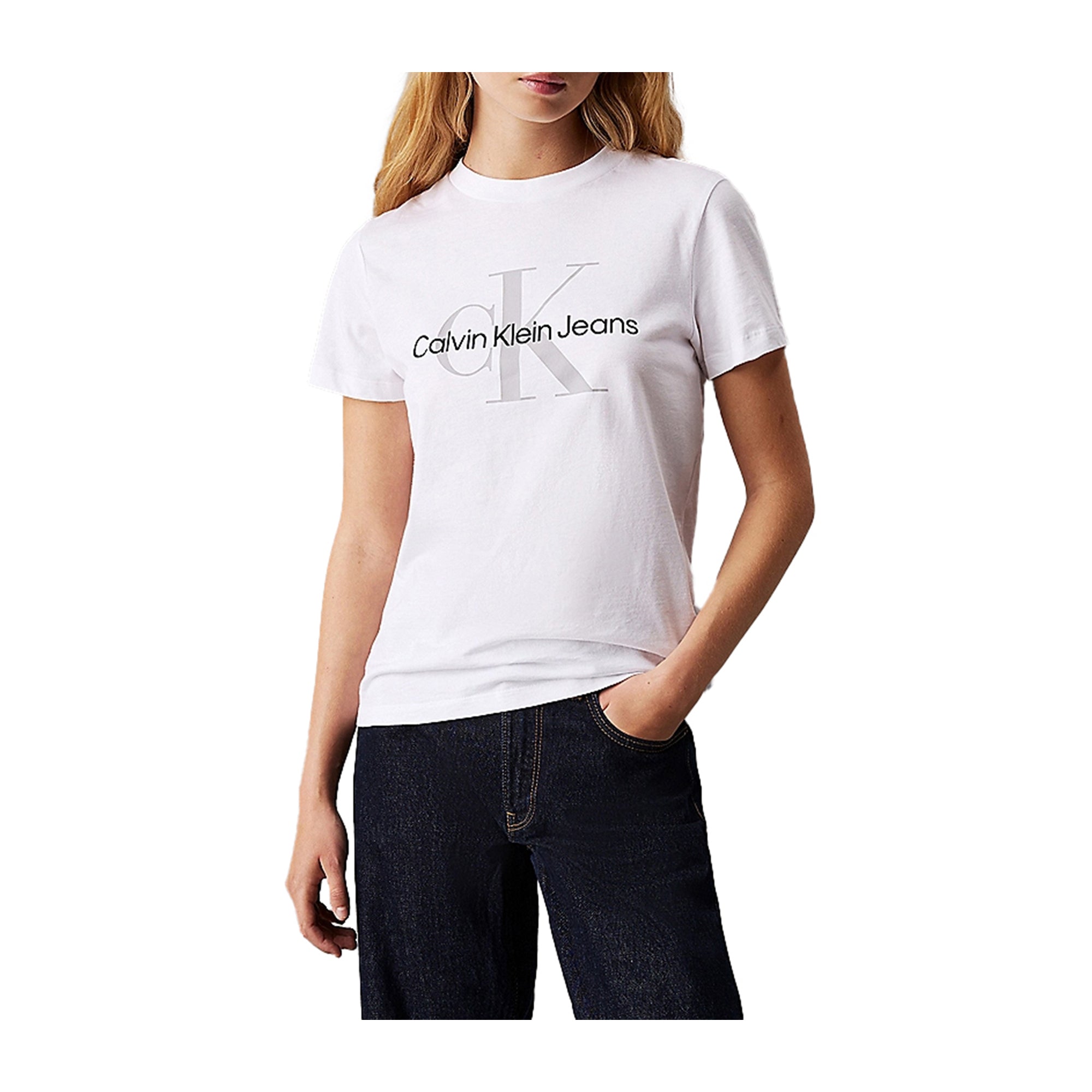 T-shirt Donna tinta unita bianca con logo frontale
