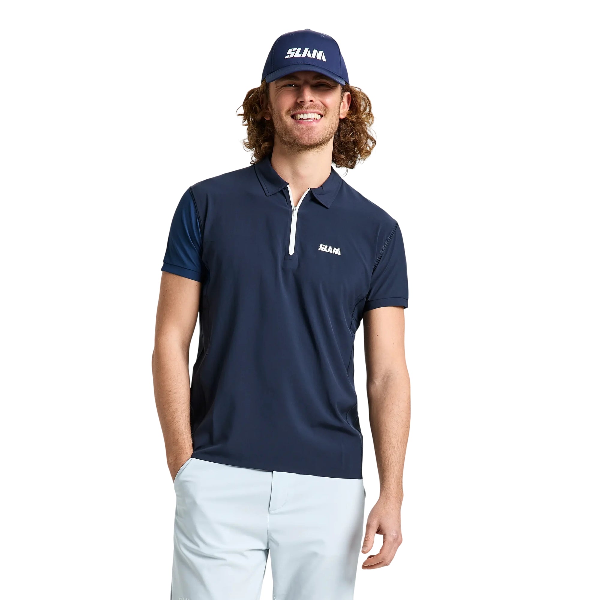 Polo Uomo Blu OD Tech Pique, in tessuto tecnico leggero, con scollo zip