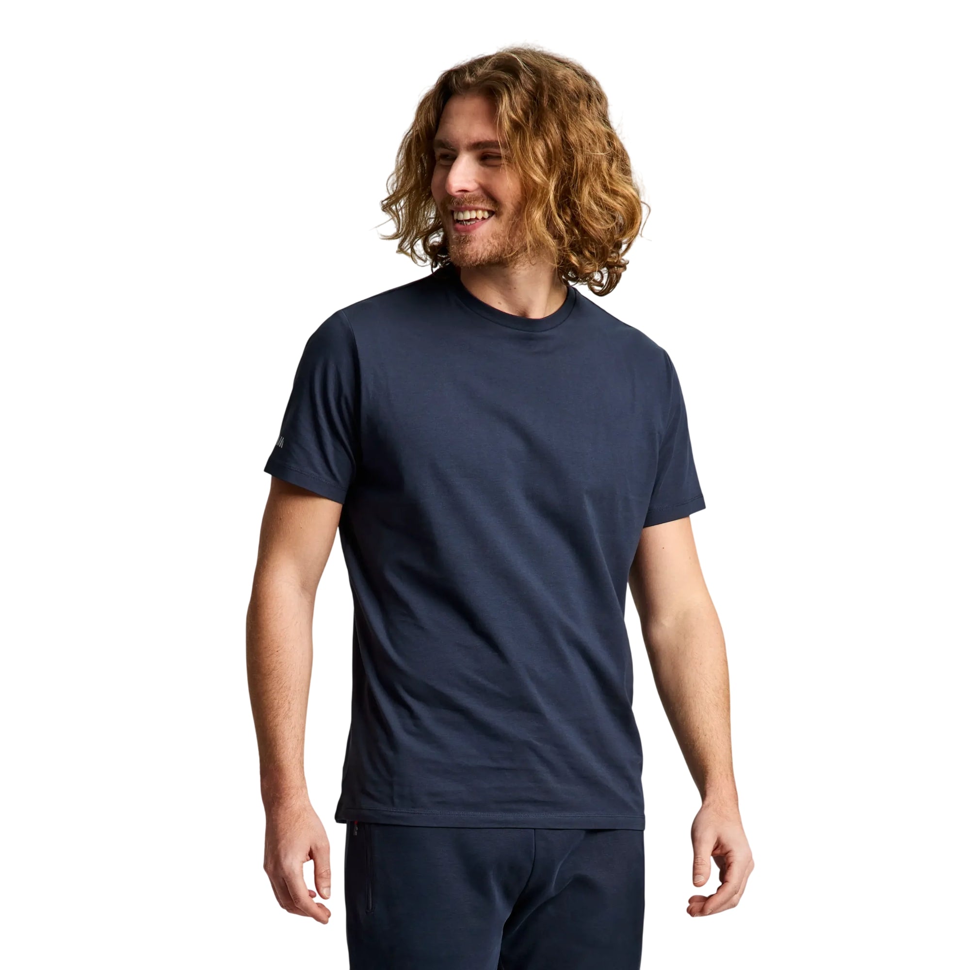 T-shirt Uomo Blu, con logo sulla manica frontale