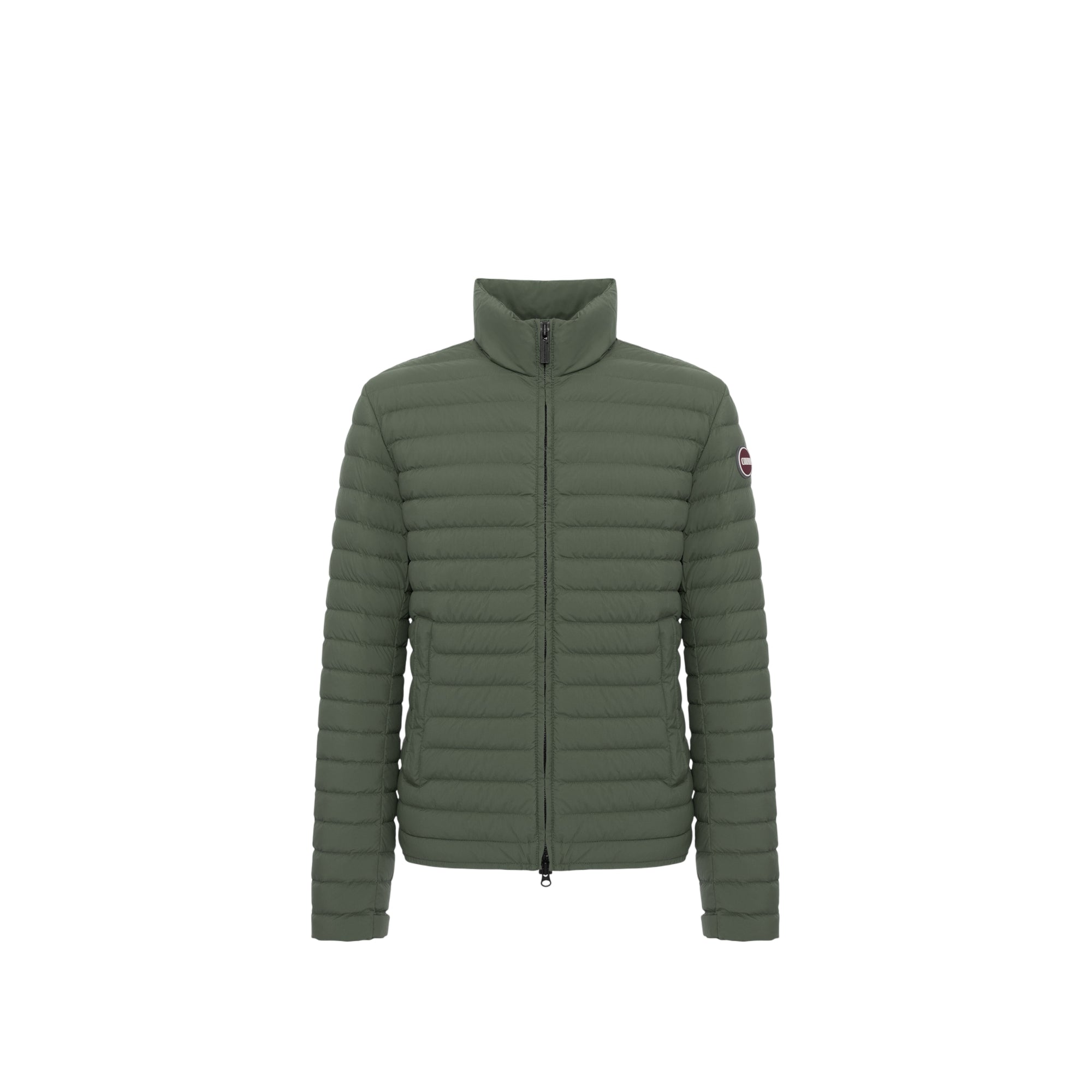 Piumino Uomo leggero Verde, con collo alto ed impunture a righe orizzontali