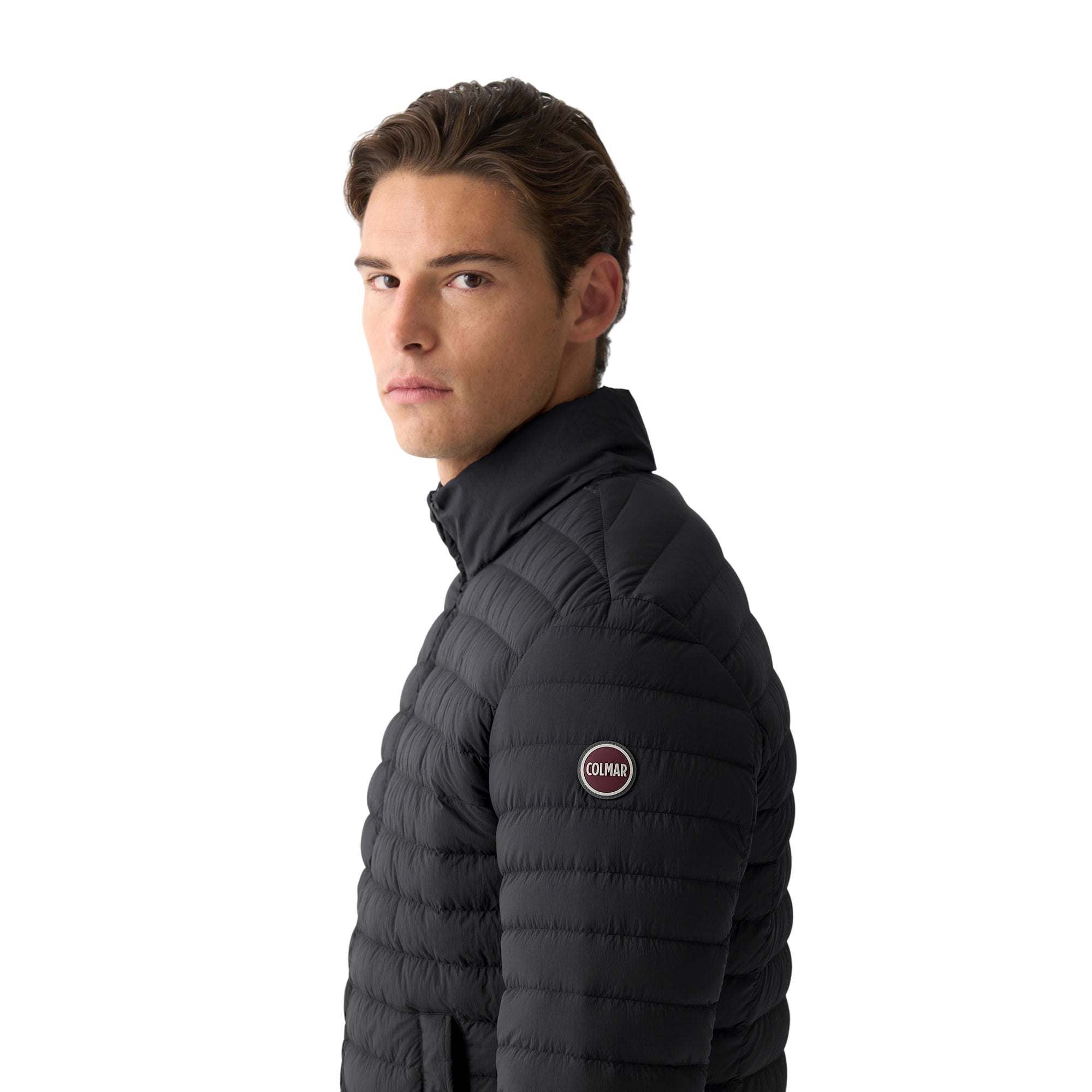 Piumino Uomo leggero, con collo alto ed impunture a righe orizzontali