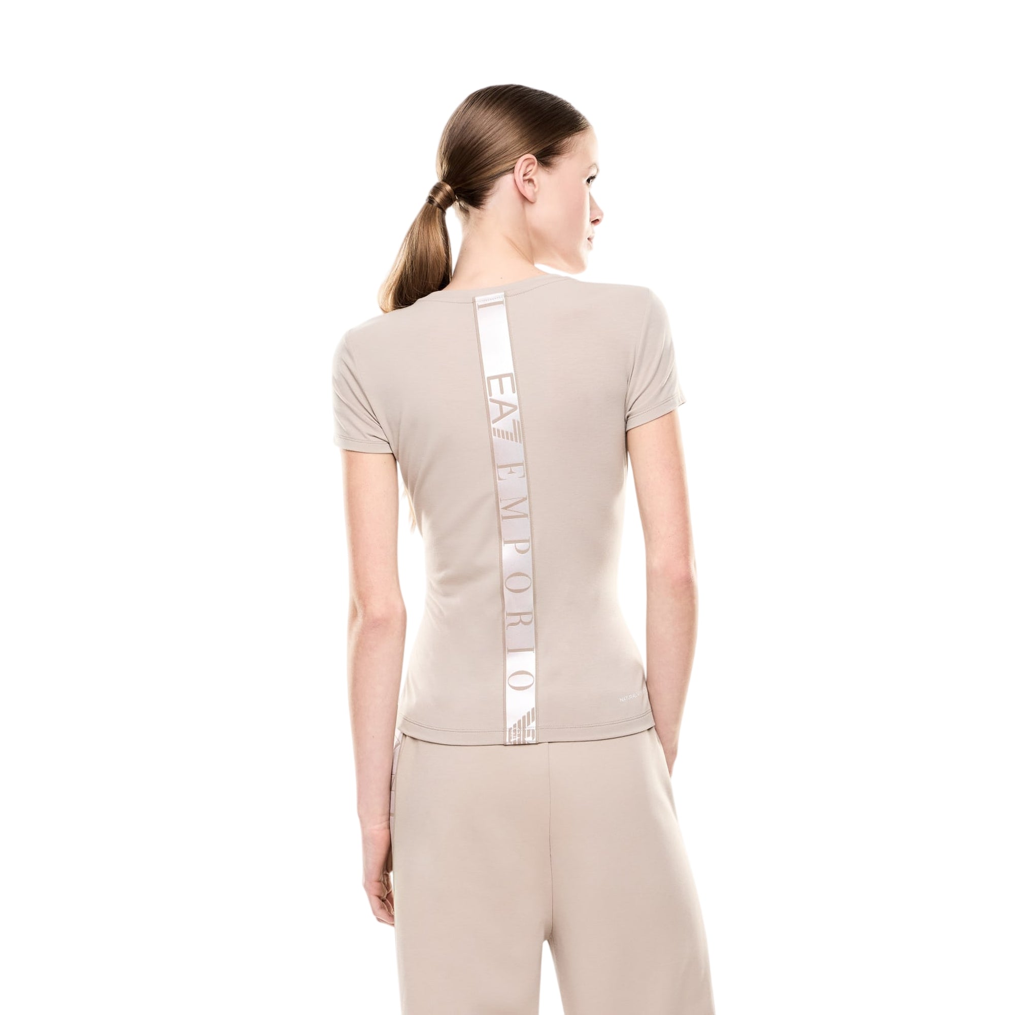 T-shirt Donna Beige in misto viscosa, con doppio logo