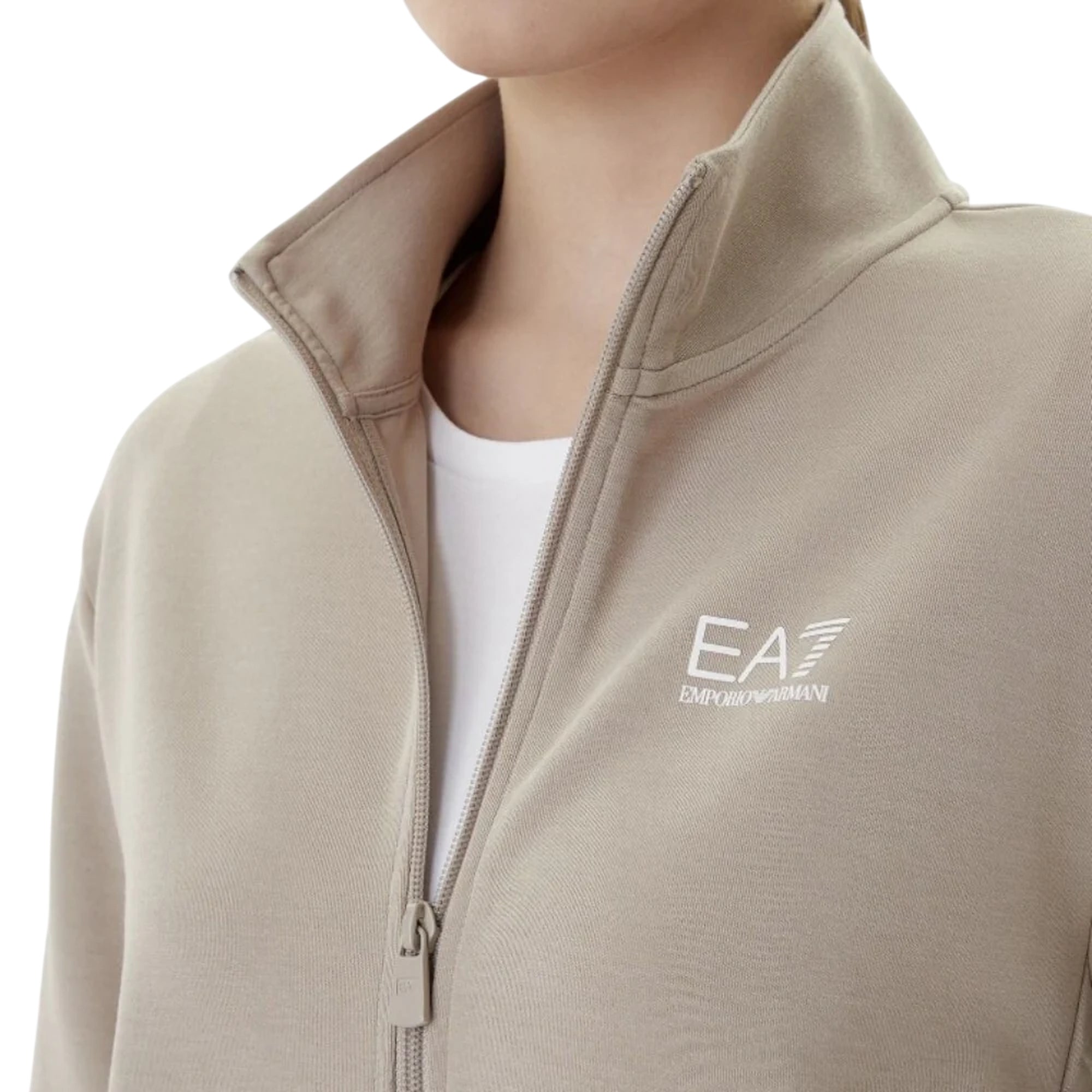 Felpa Donna Beige, collo alto con tape logo sulle maniche