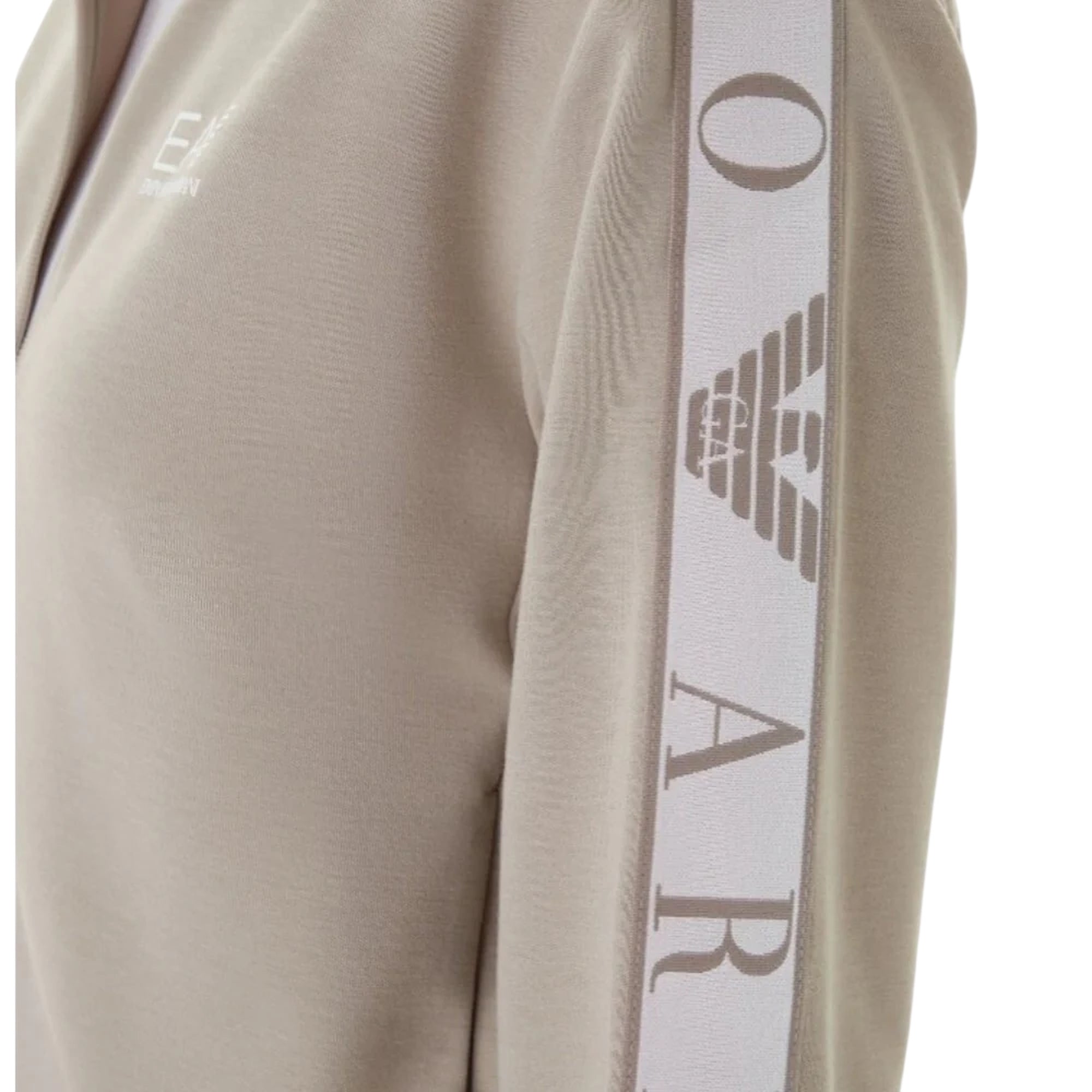 Felpa Donna Beige, collo alto con tape logo sulle maniche