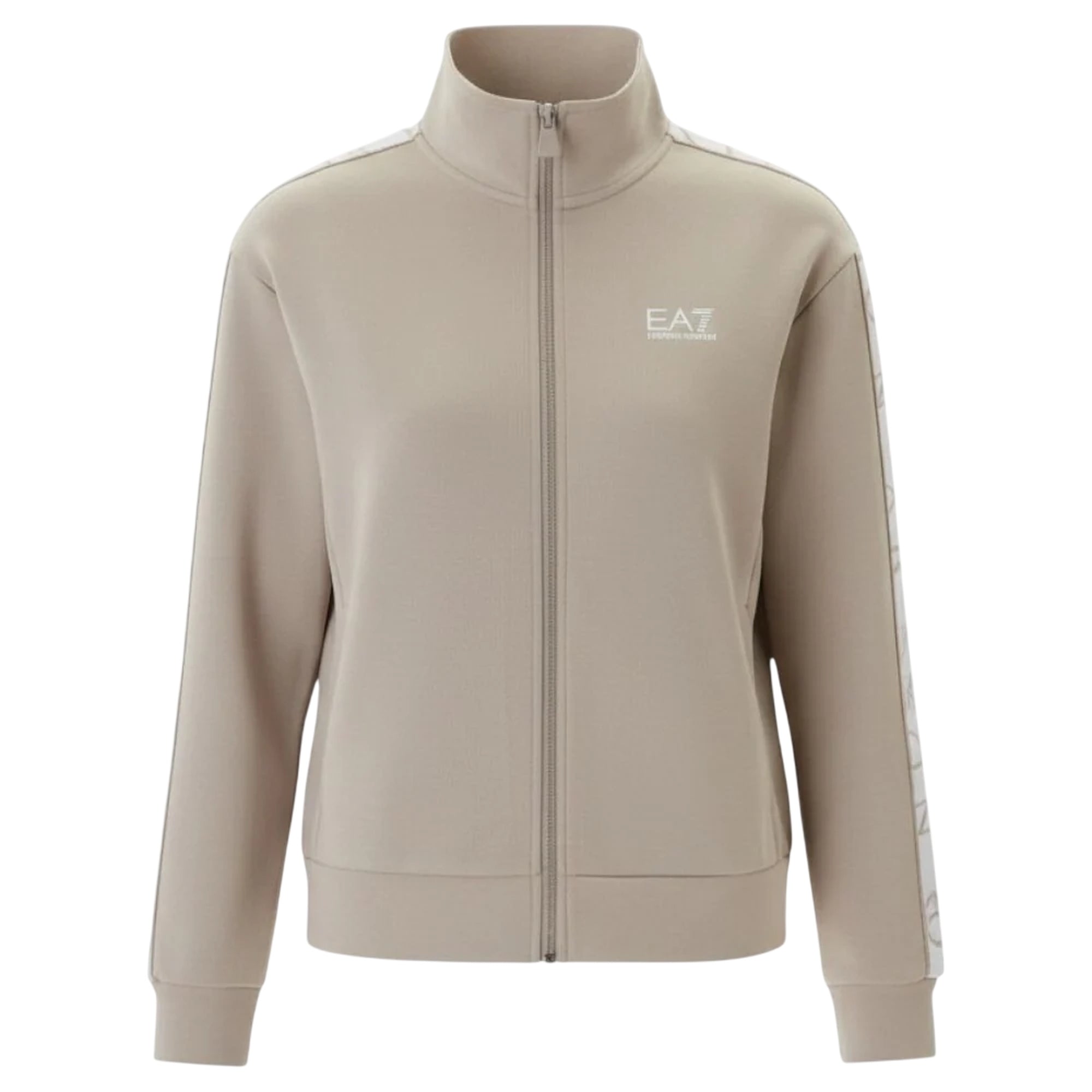 Felpa Donna Beige, collo alto con tape logo sulle maniche