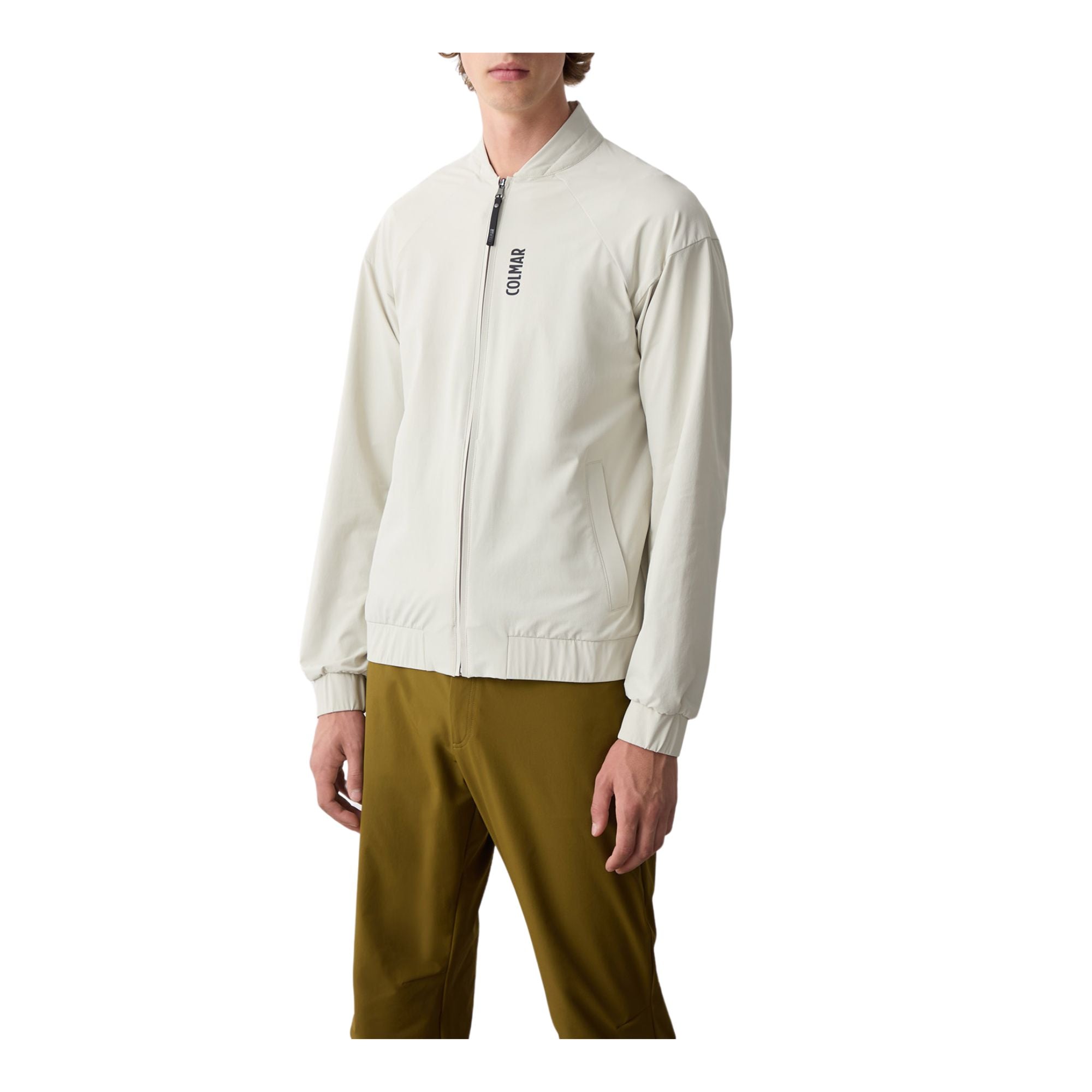 Bomber Uomo Bianco, con zip frontale e stampa logo a contrasto