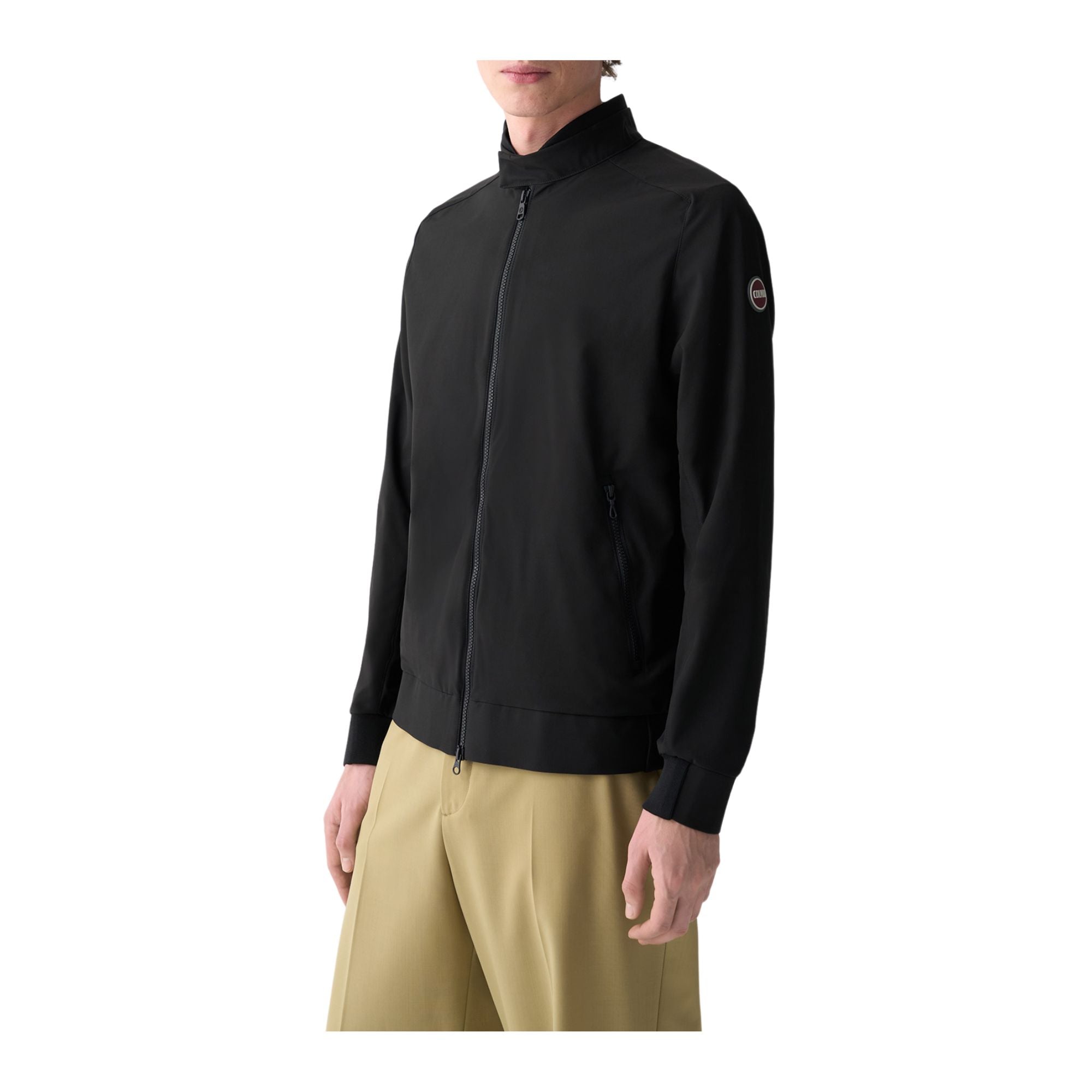 Giacca Uomo Nera, in softshell, con zip e logo sulla manica