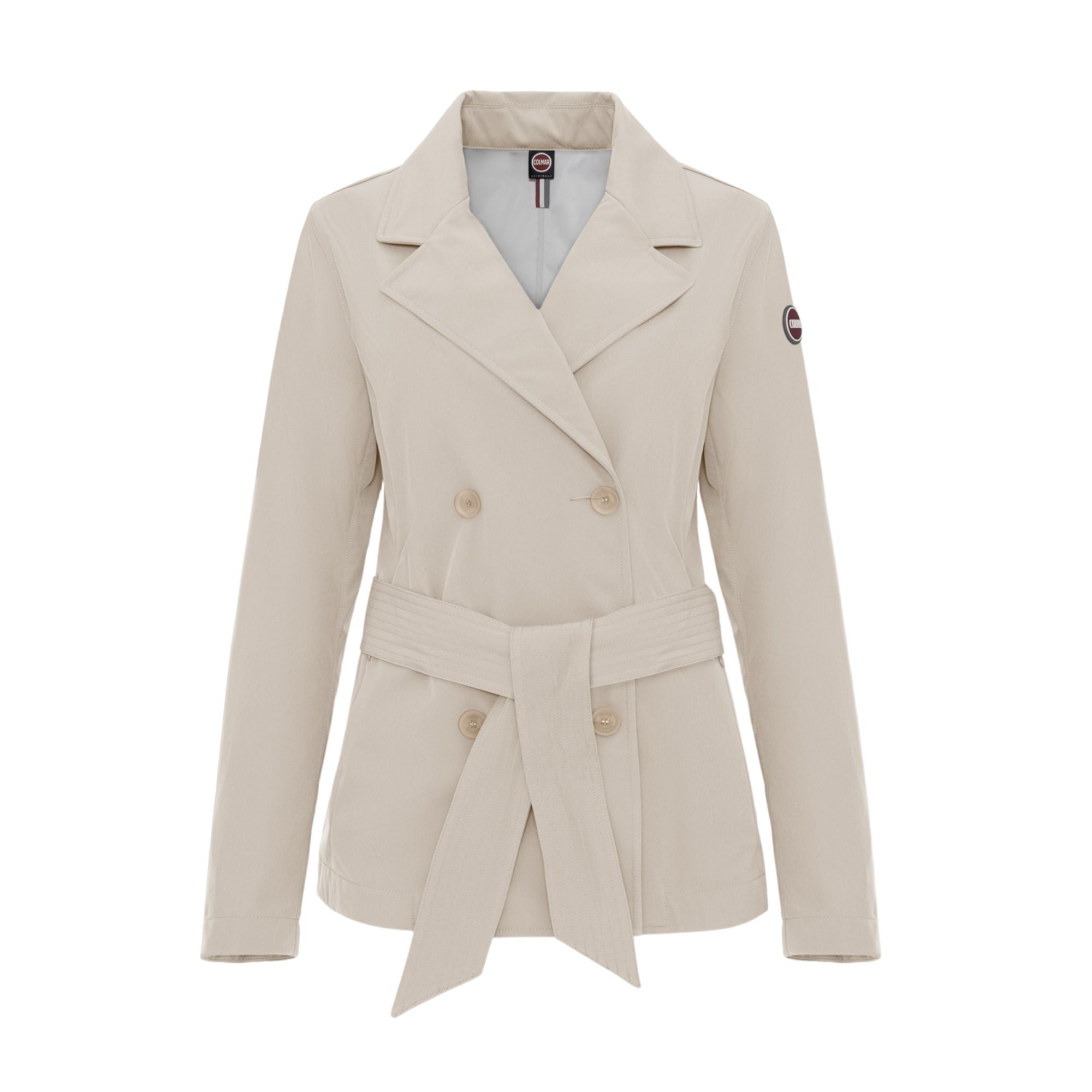 Trench Donna con cintura in vita, Beige, doppiopetto con logo