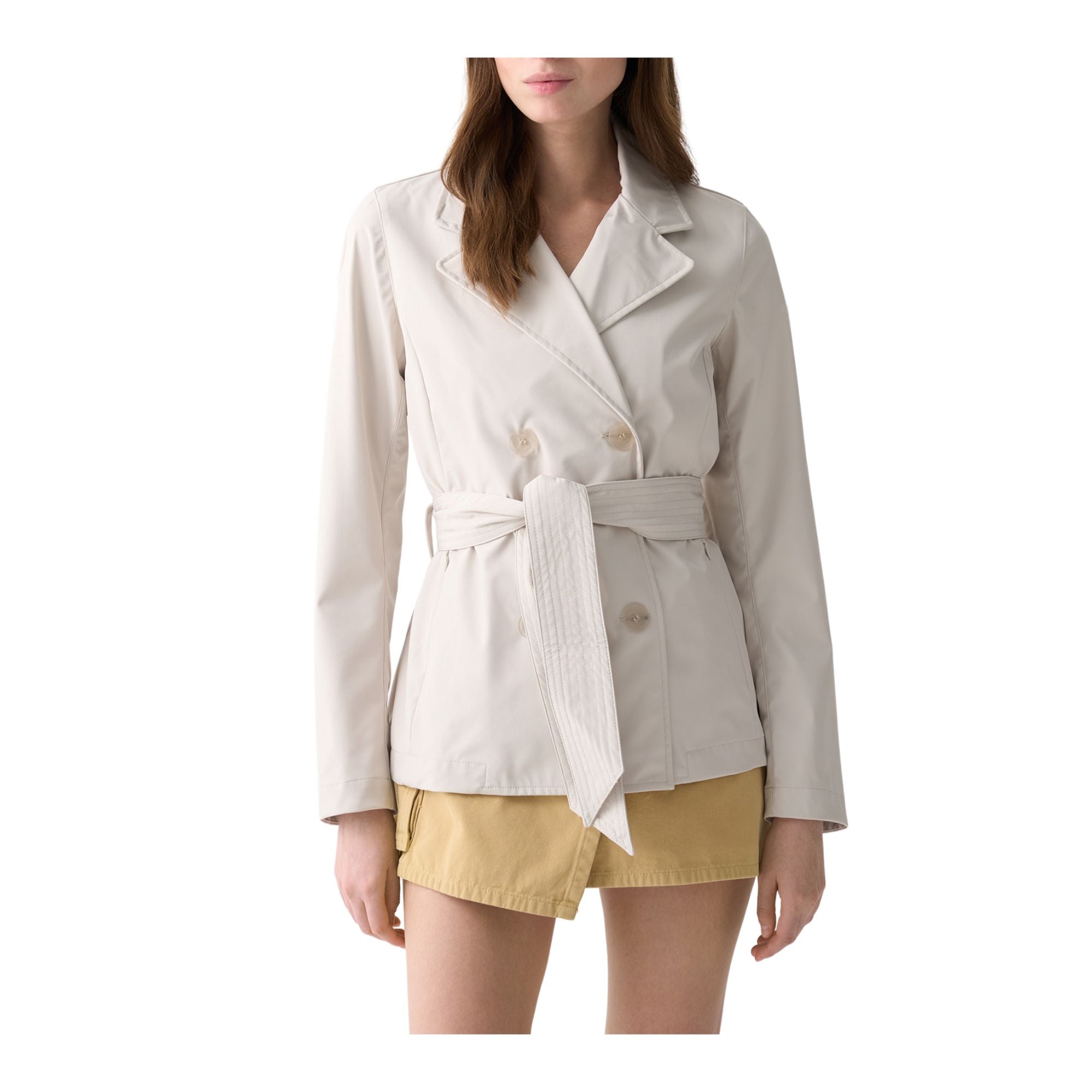 Trench Donna con cintura in vita, Beige, doppiopetto con logo