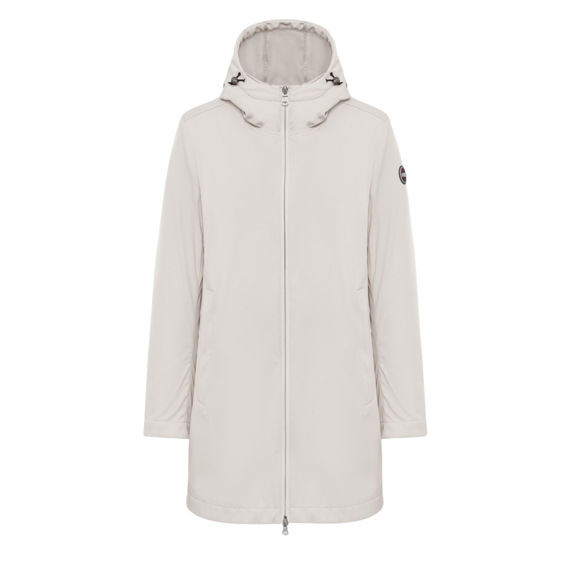 Giacca Donna lunga, con zip frontale, cappuccio e logo