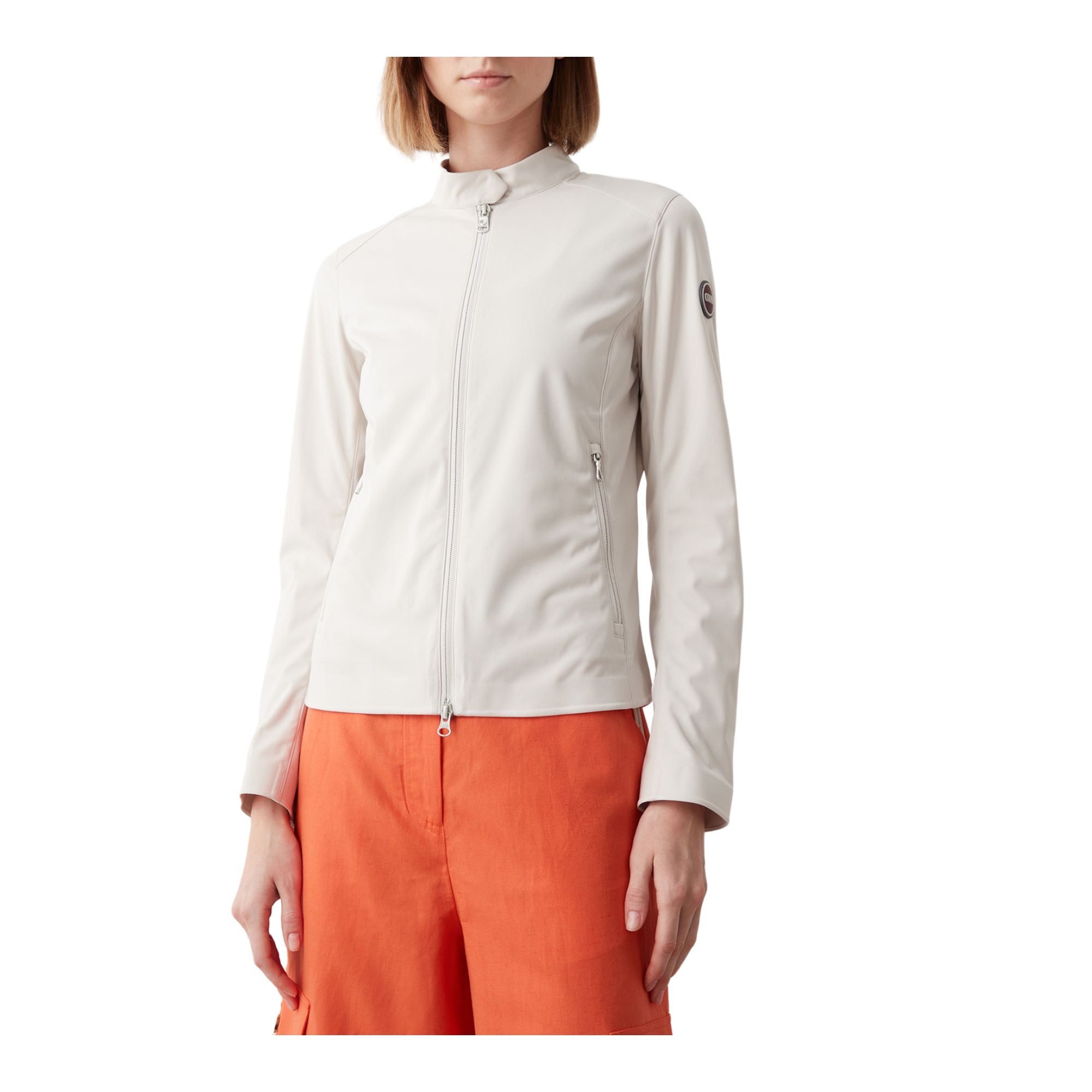 Giacca Donna in softshell Bianco, con logo sulla manica e fit aderente