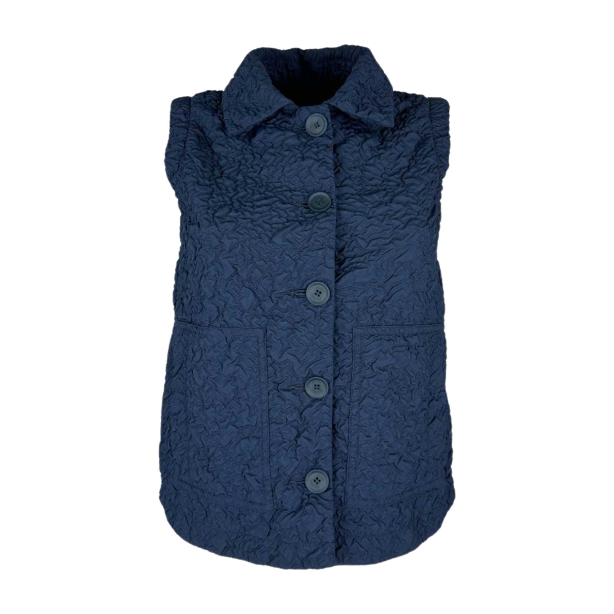 Gilet Donna Blu a tinta unita, con bottoni frontali e colletto a camicia