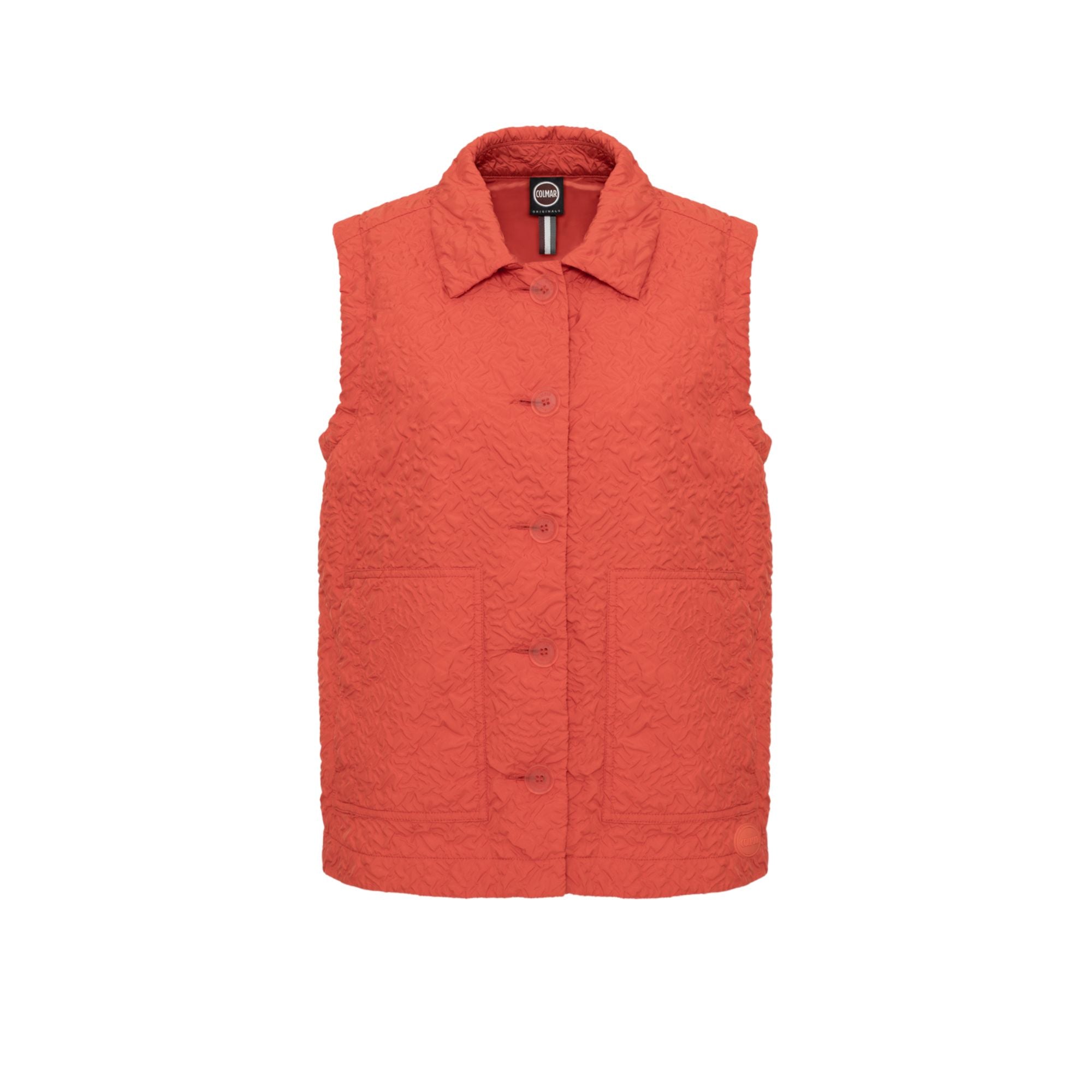 Gilet Donna Arancione a tinta unita, con bottoni frontali e colletto classico