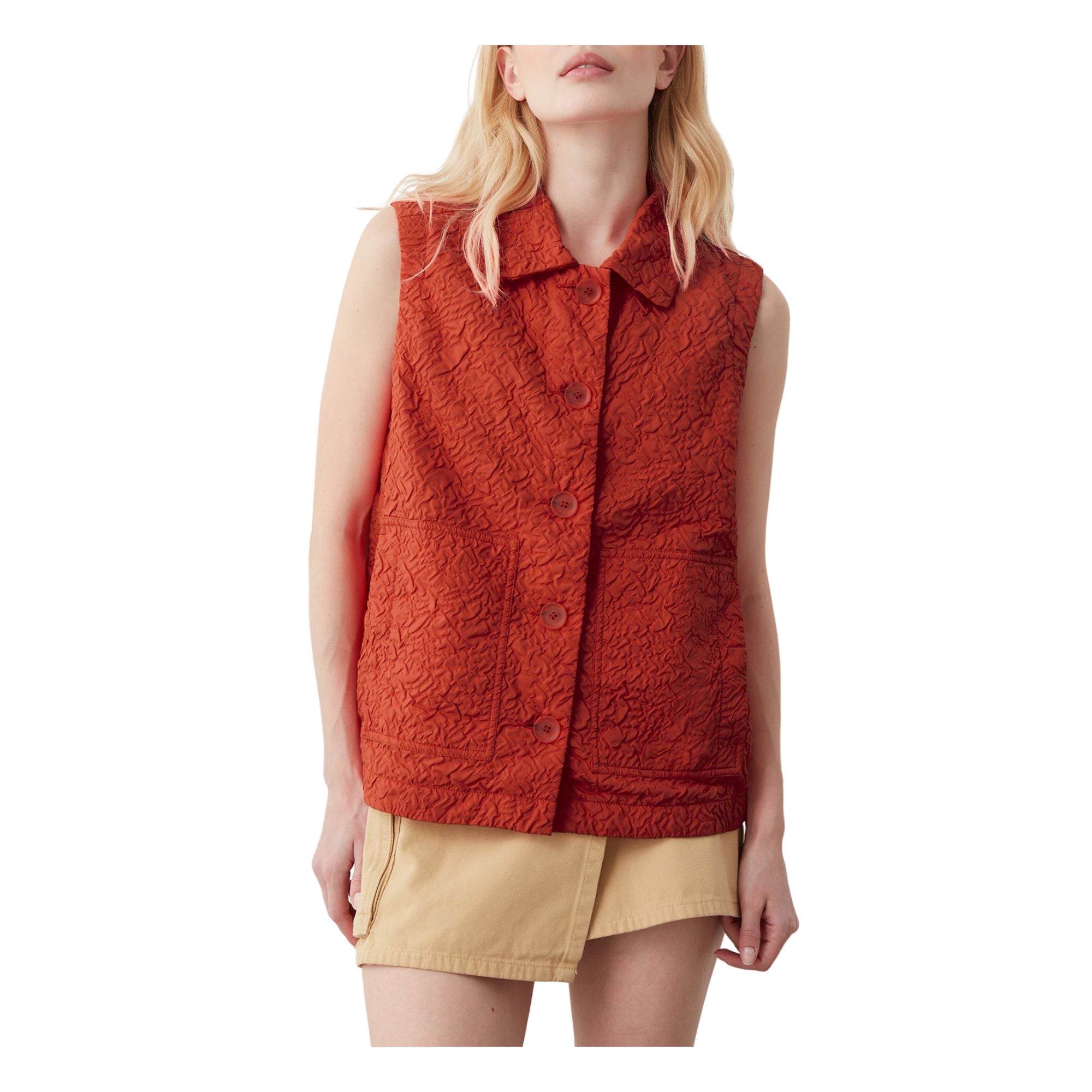 Gilet Donna Arancione a tinta unita, con bottoni frontali e colletto classico