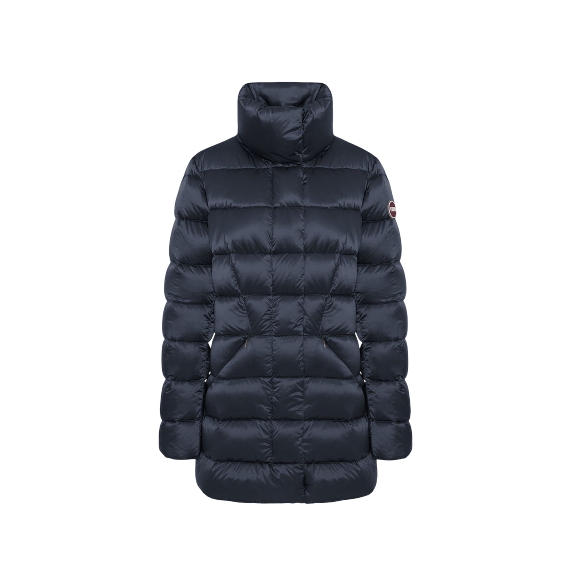 Piumino Donna Blu, con collo alto ed iconica patch logo gommata sulla manica