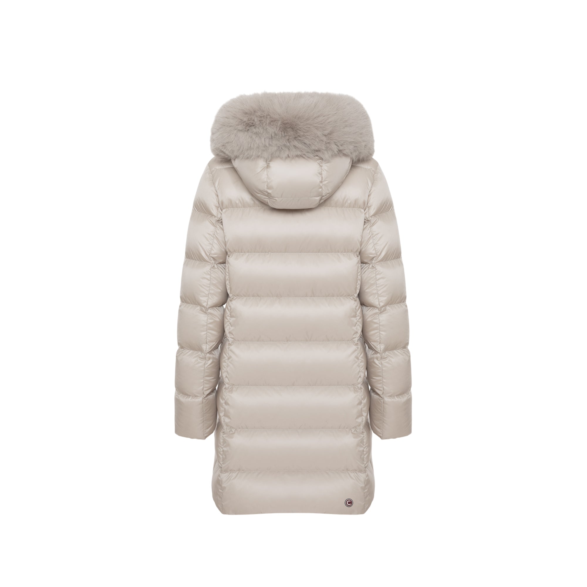 Piumino Donna Lungo Cappuccio e Pelliccia Beige retro