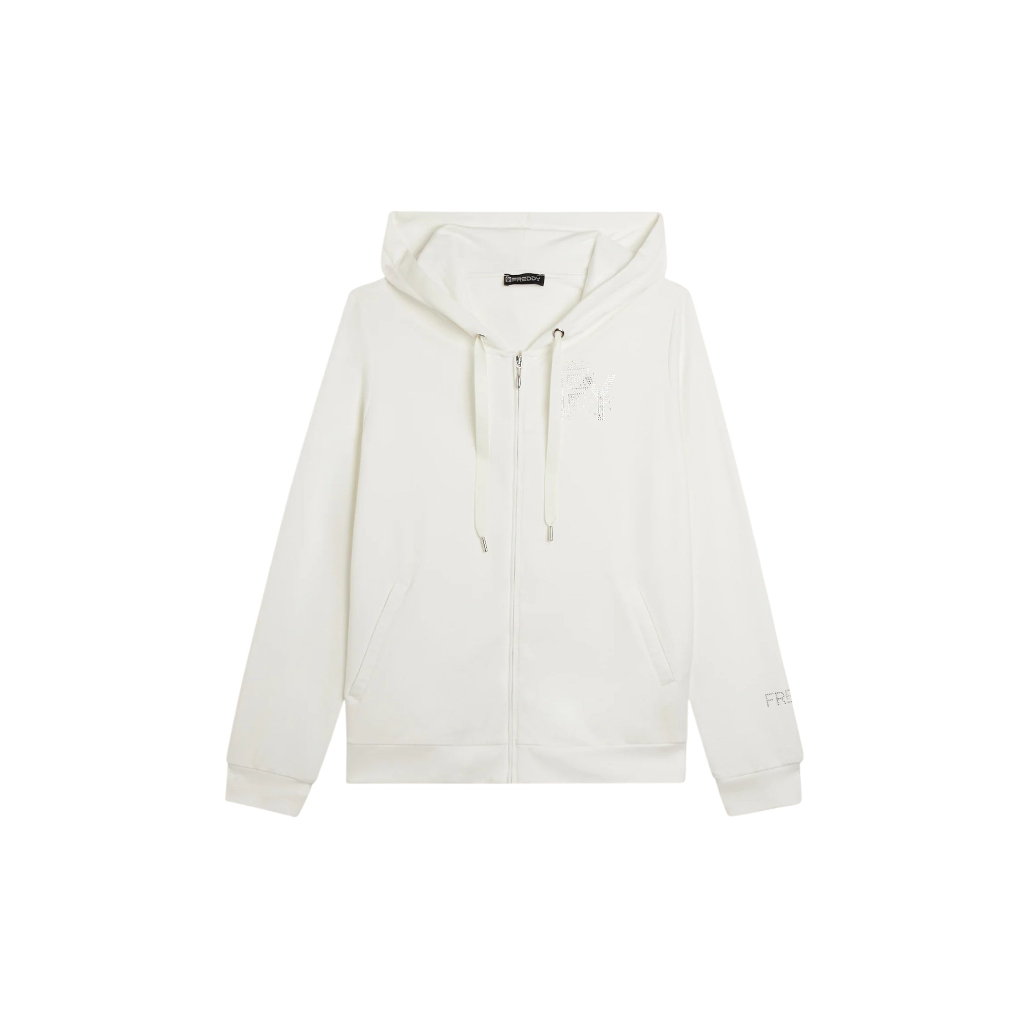 Felpa Cappuccio e Zip con Logo FY in Strass