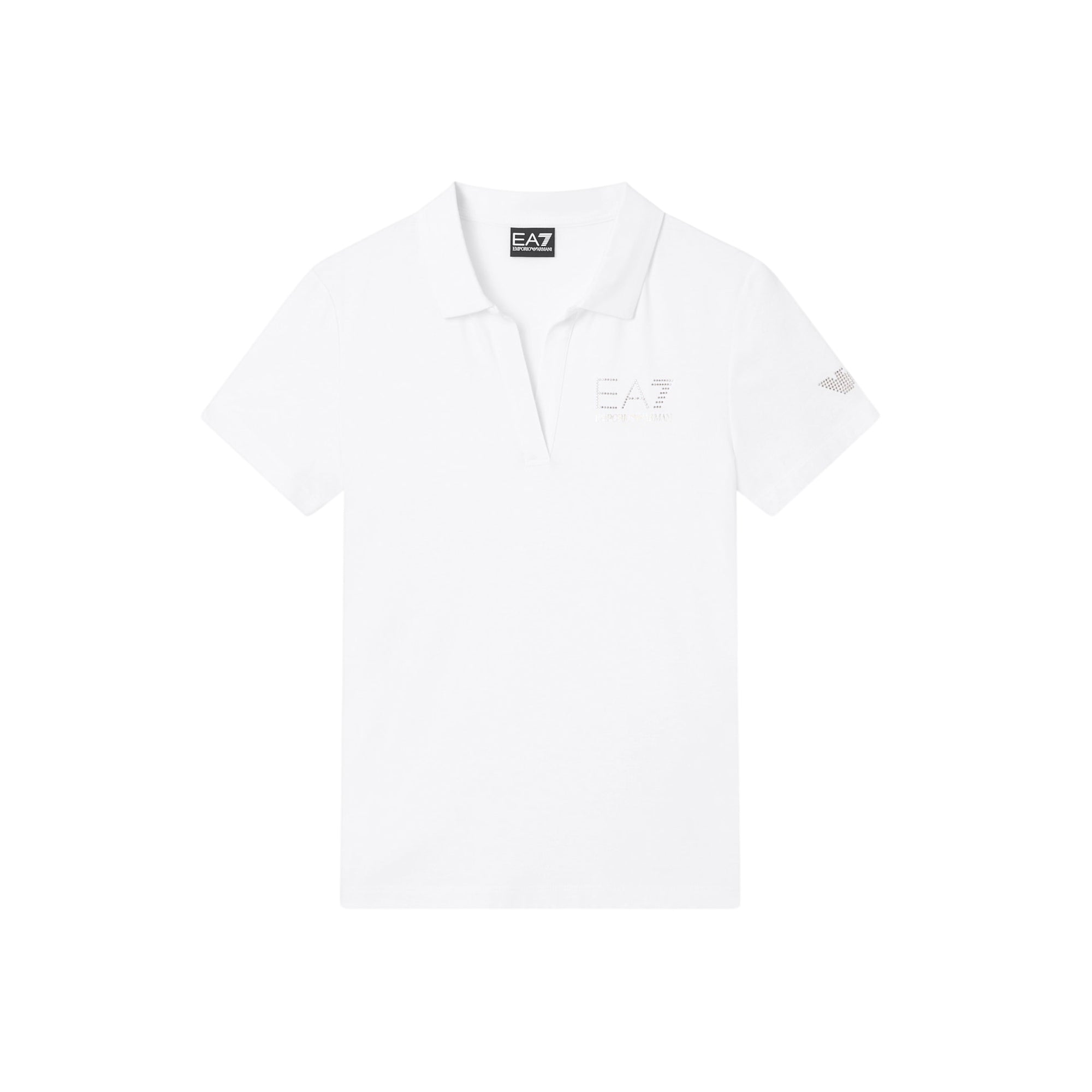 Polo Donna aderente, con scollo a V e logo borchie