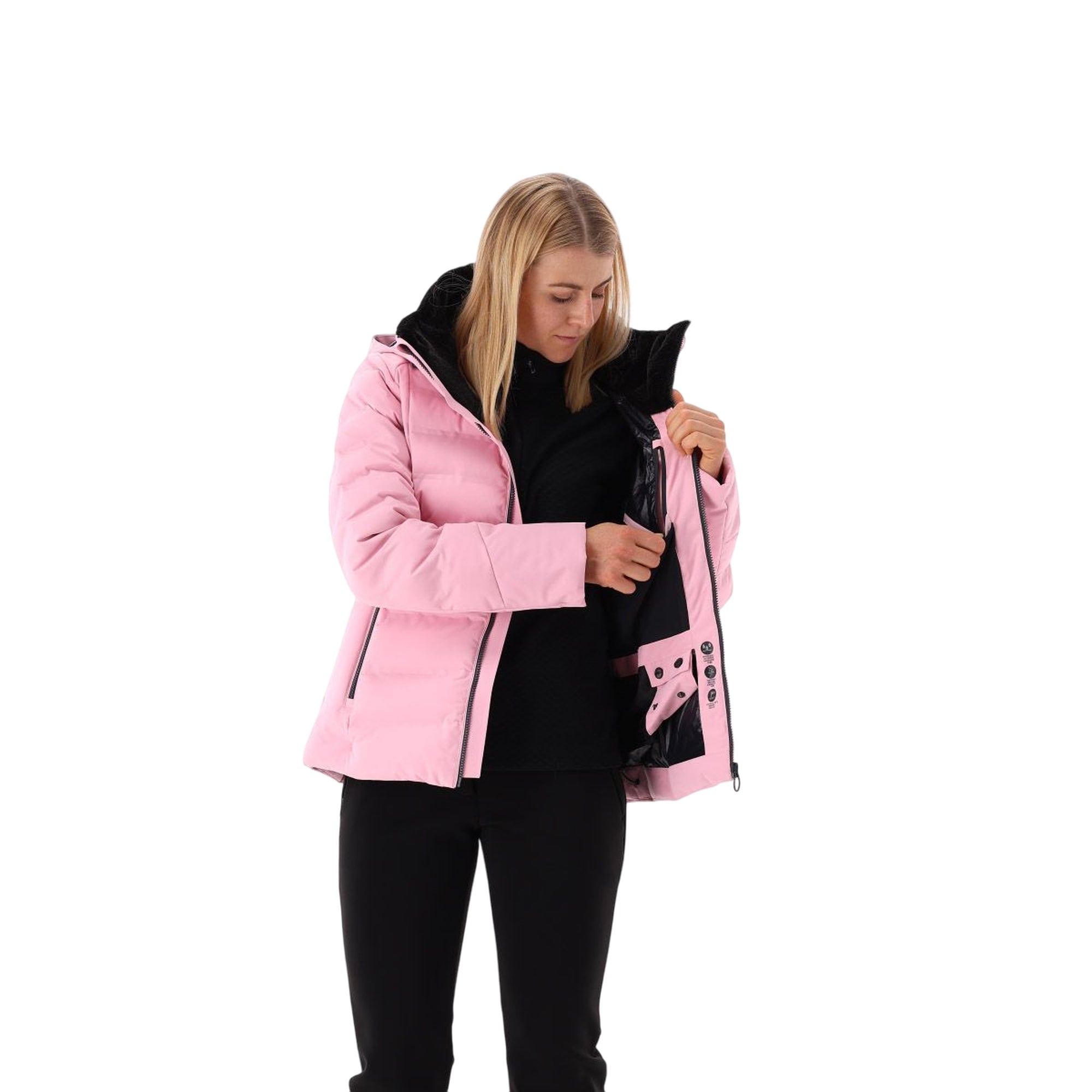Giacca Donna Aprés Ski Rosa, con collo alto, cappuccio e trattamento idrorepellente