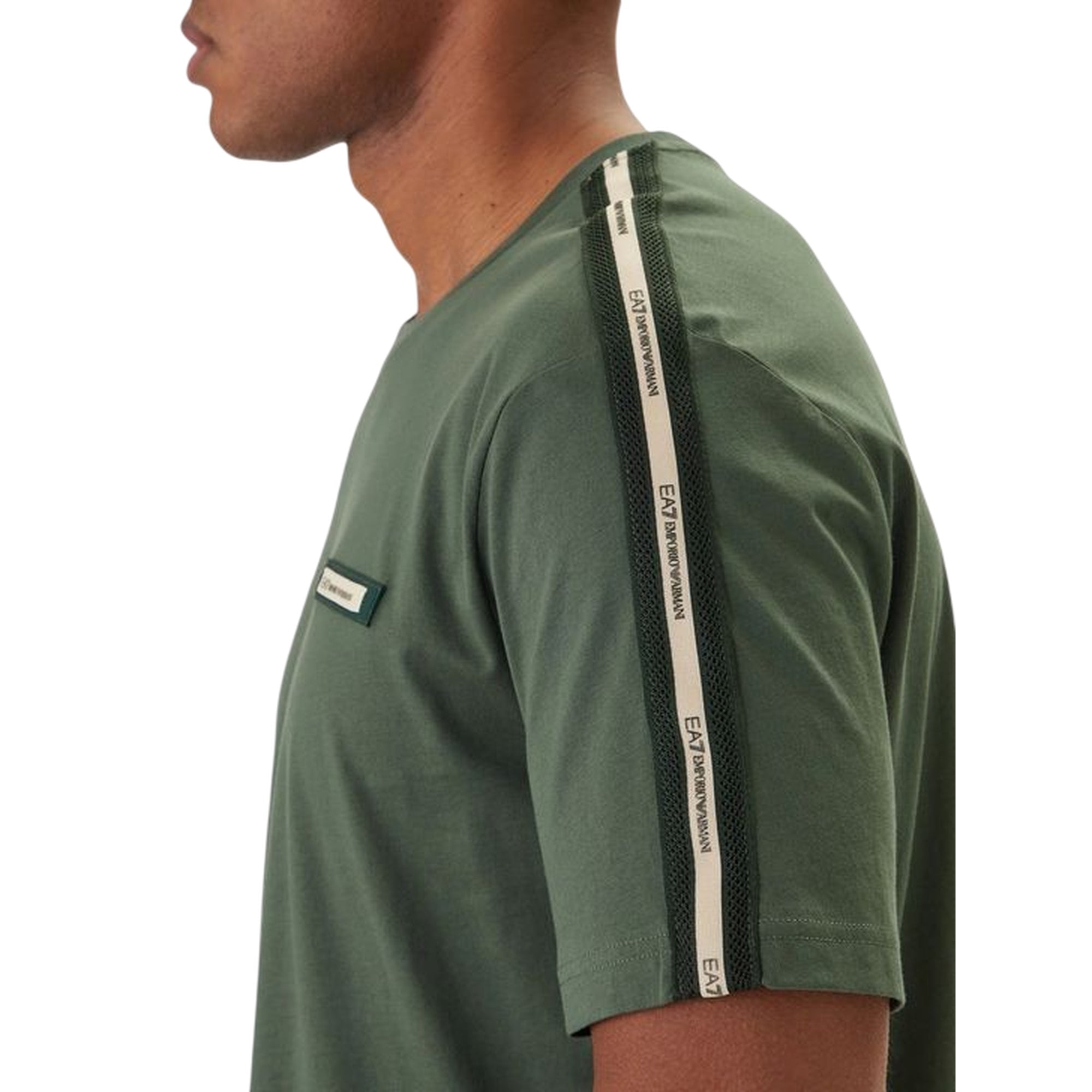 T-shirt Uomo sportiva Verde, a girocollo, con logo tape
