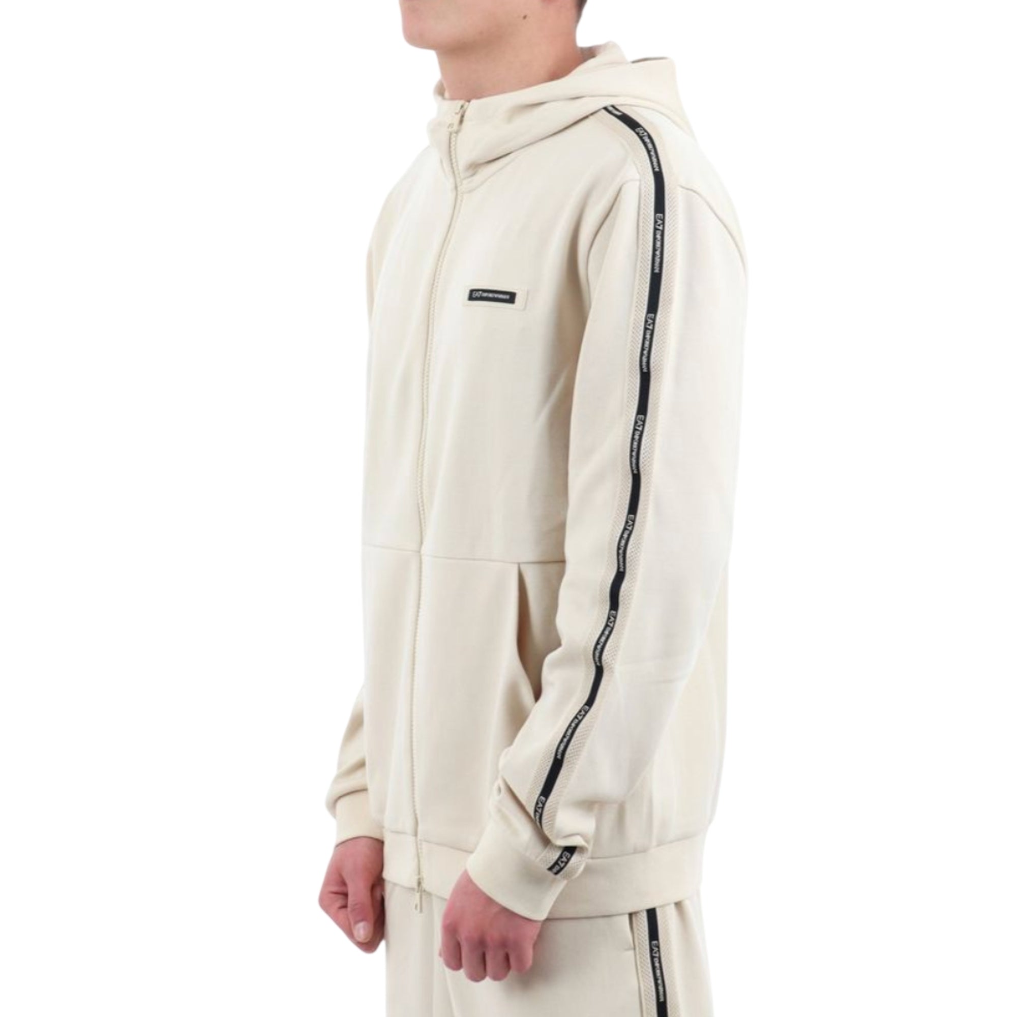 Felpa Uomo Beige con chiusura full zip, con dettaglio logo sulle spalle