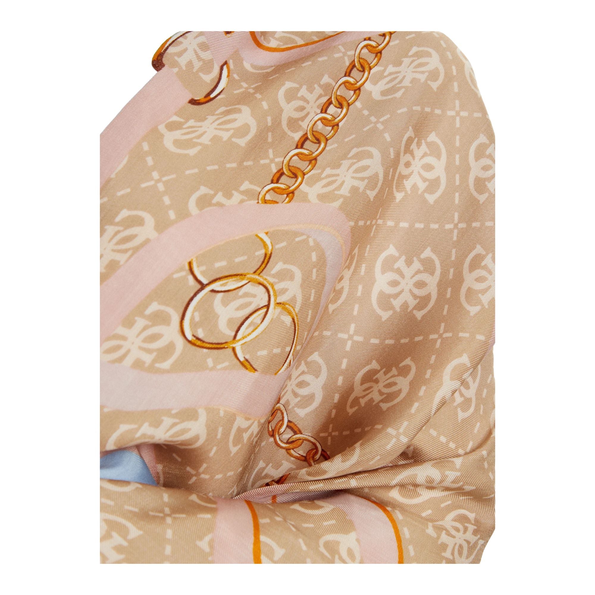 Guess Foulard Donna con logo all over Beige e Celeste dettaglio ravvicinato