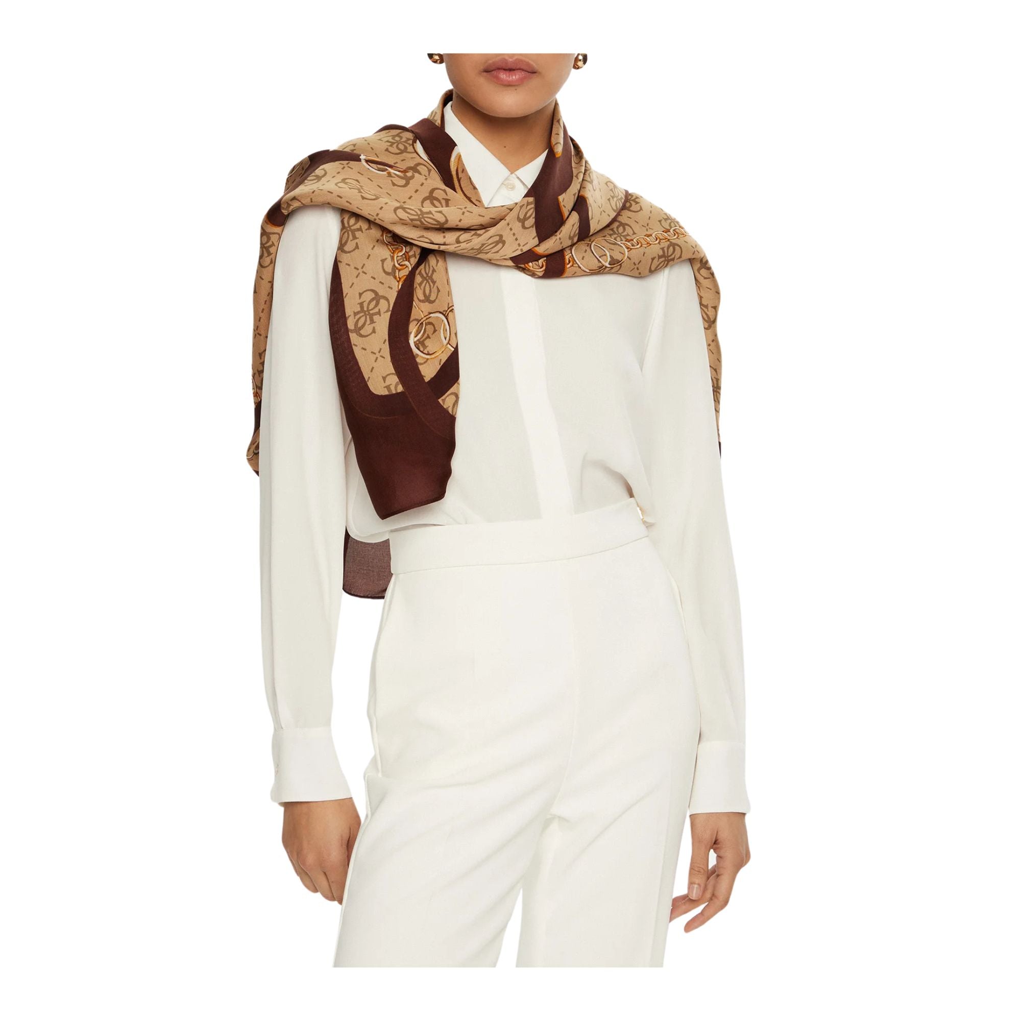 Foulard Donna con logo all over Beige e Marrone Guess Noi Sport