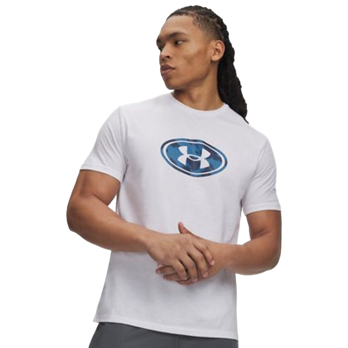 T-shirt Uomo bianca con logo blu stampato