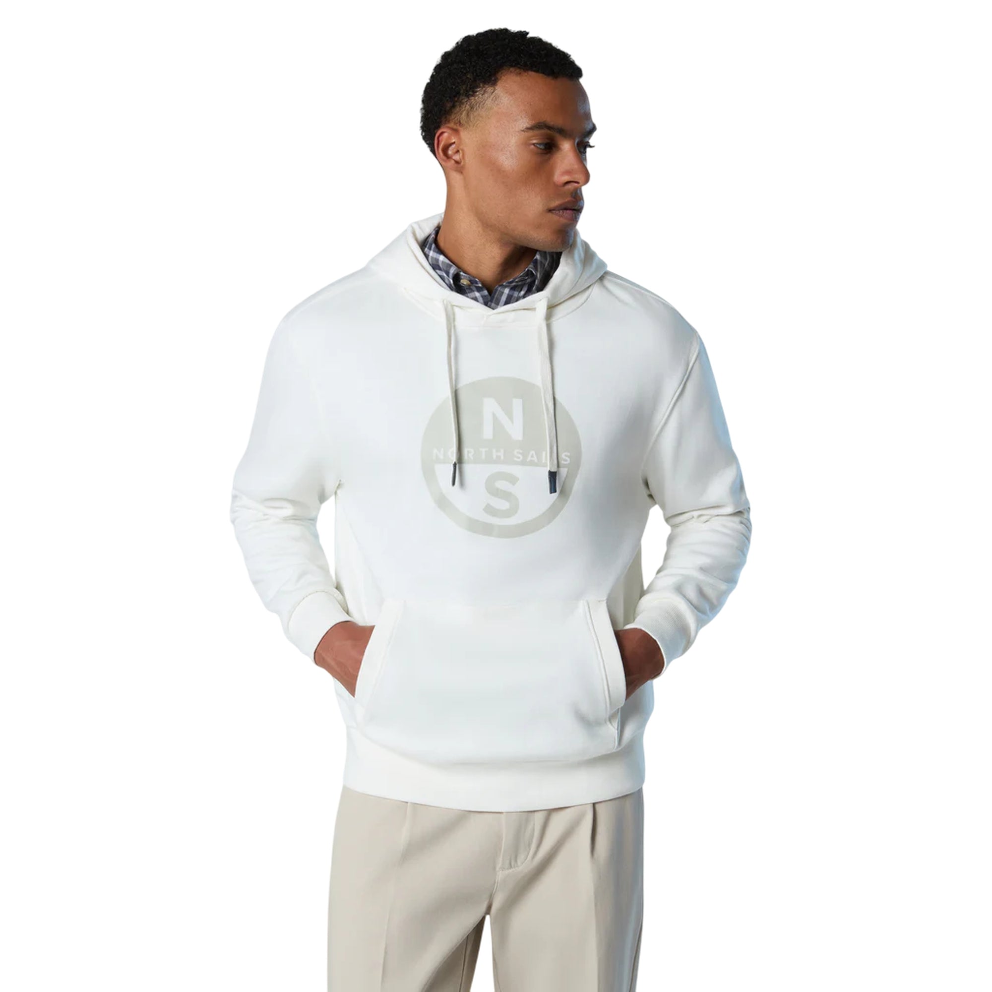 Felpa Uomo Bianca con cappuccio e maxi logo modello frontale