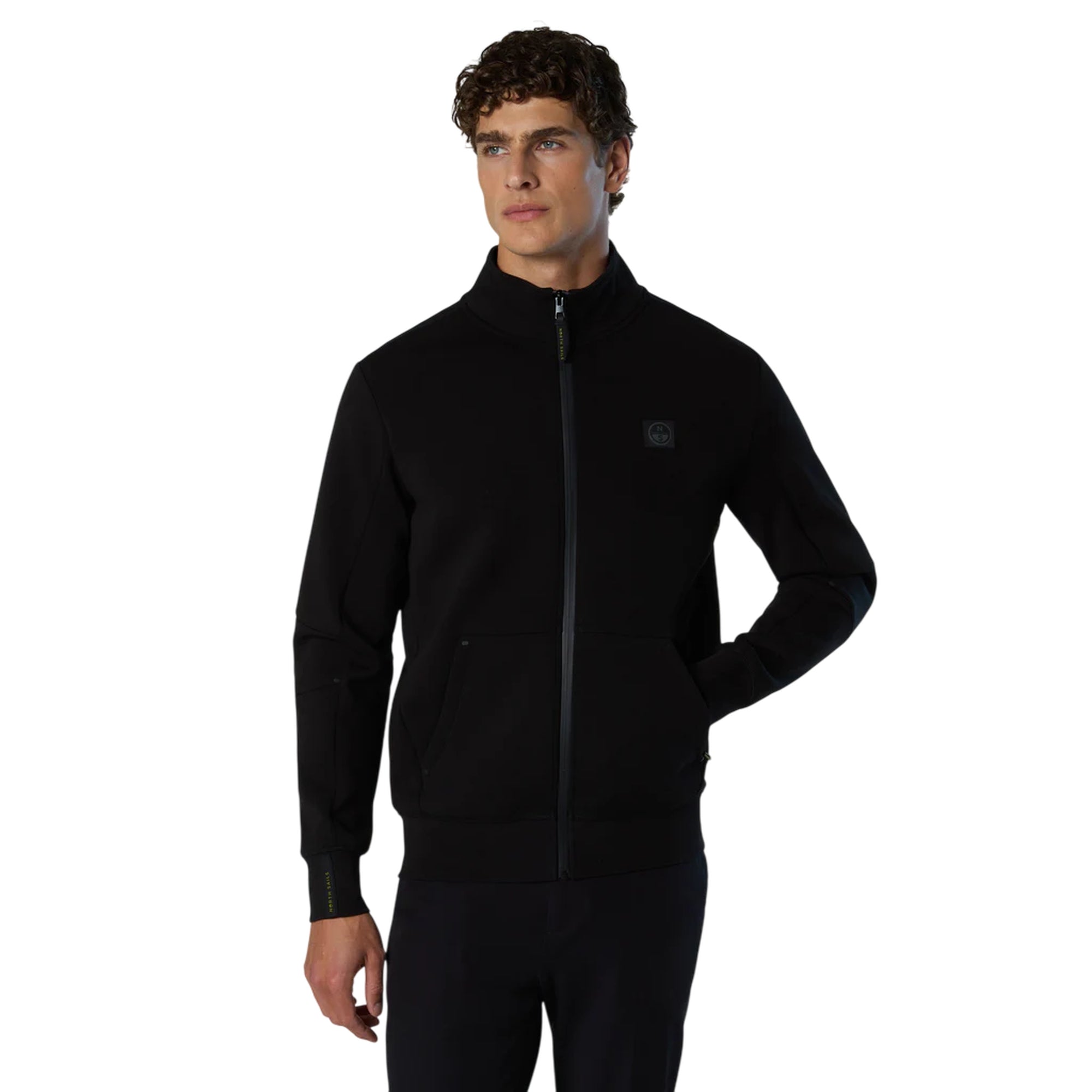 Felpa Uomo in scuba con zip impermeabile Nero modello frontale