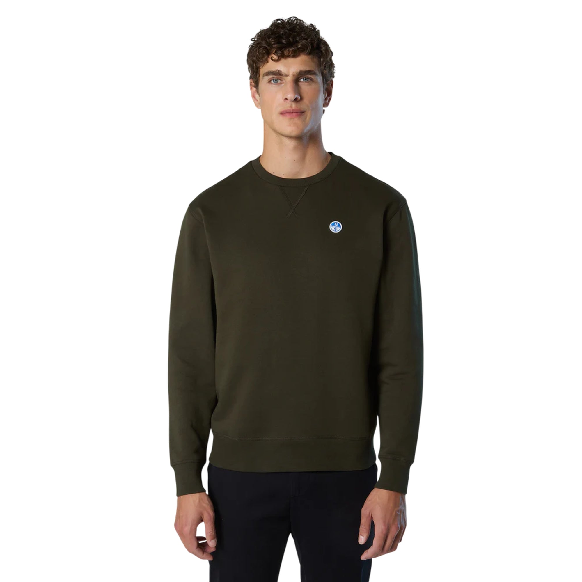Felpa girocollo Uomo Verde scuro con patch modello frontale