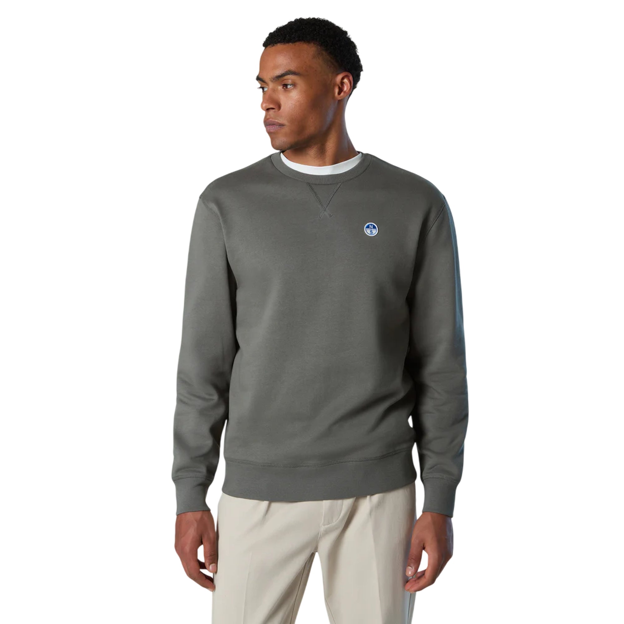 Felpa girocollo Uomo Verde con patch modello frontale