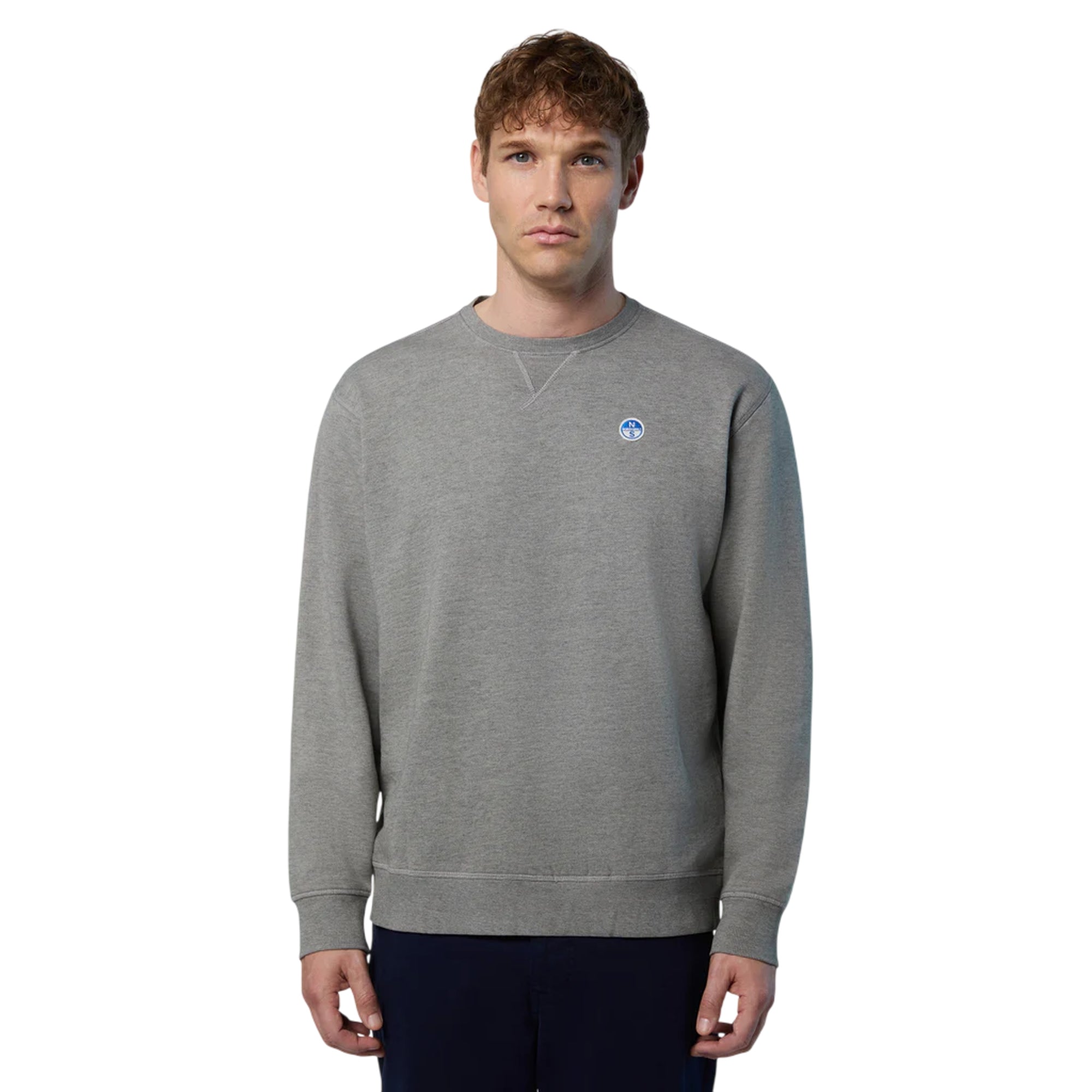 Felpa girocollo Uomo Grigio con patch modello frontale