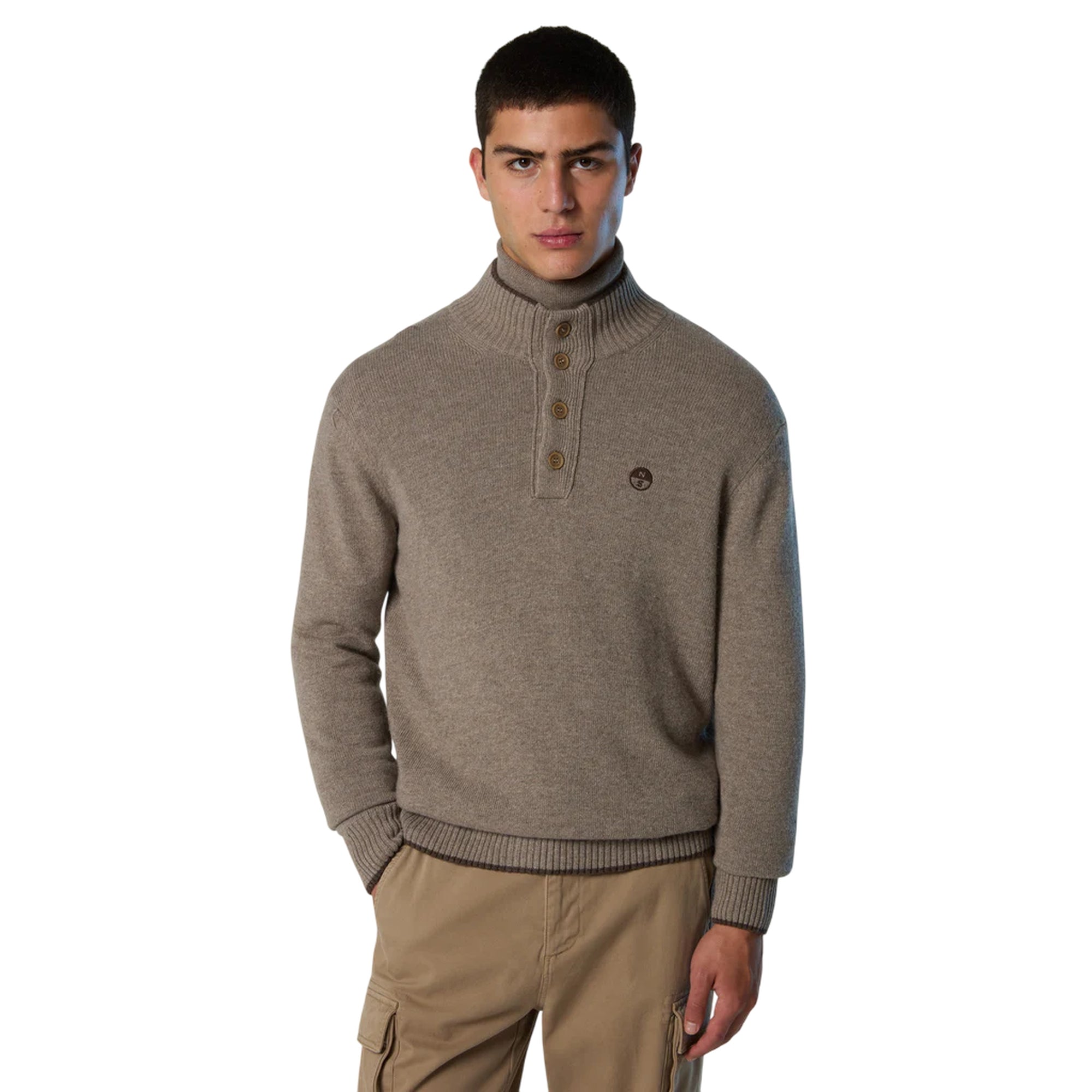 Maglione Uomo con bottoni a 1/4 Beige modello frontale