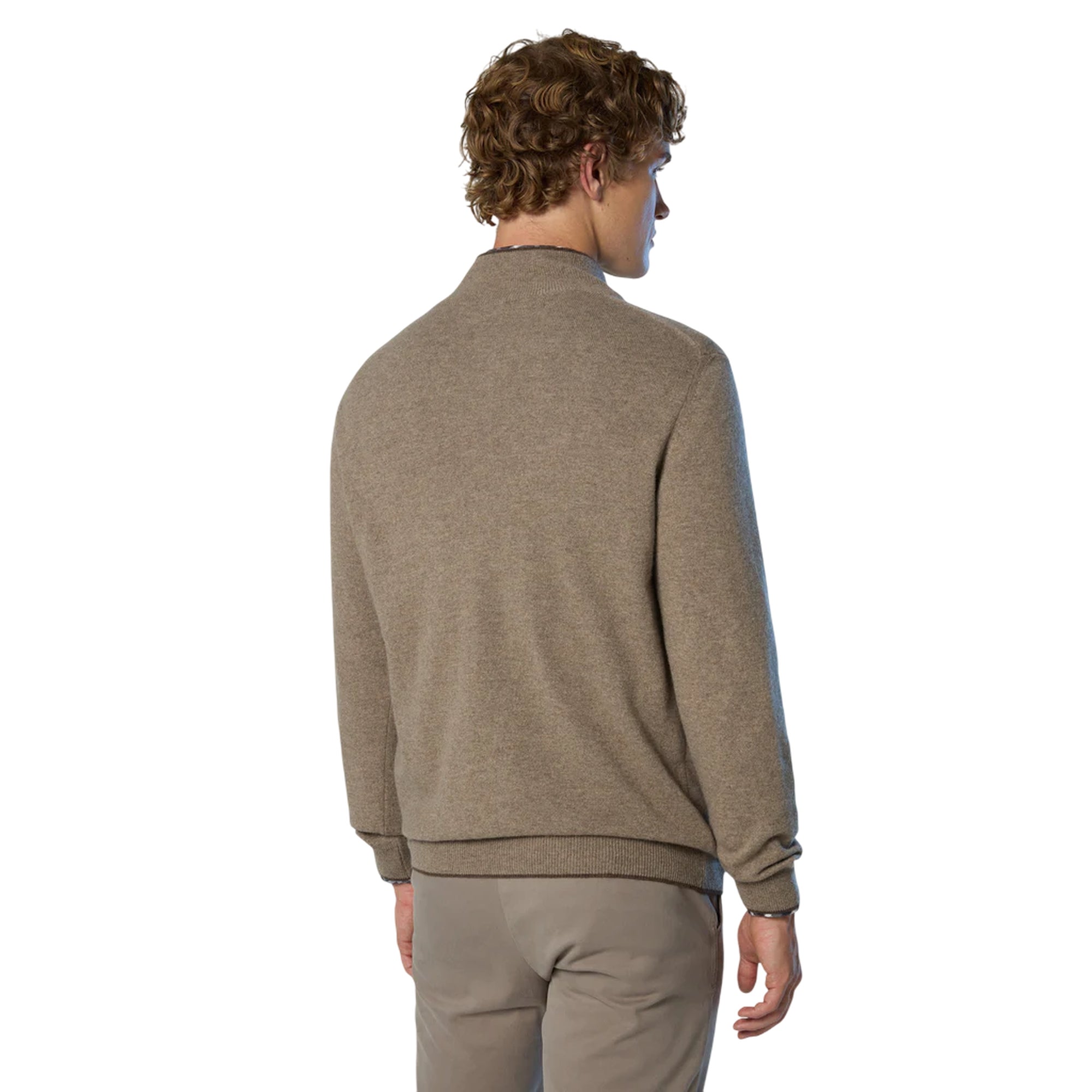 Maglione Uomo con zip 1/4 Marrone modello retro