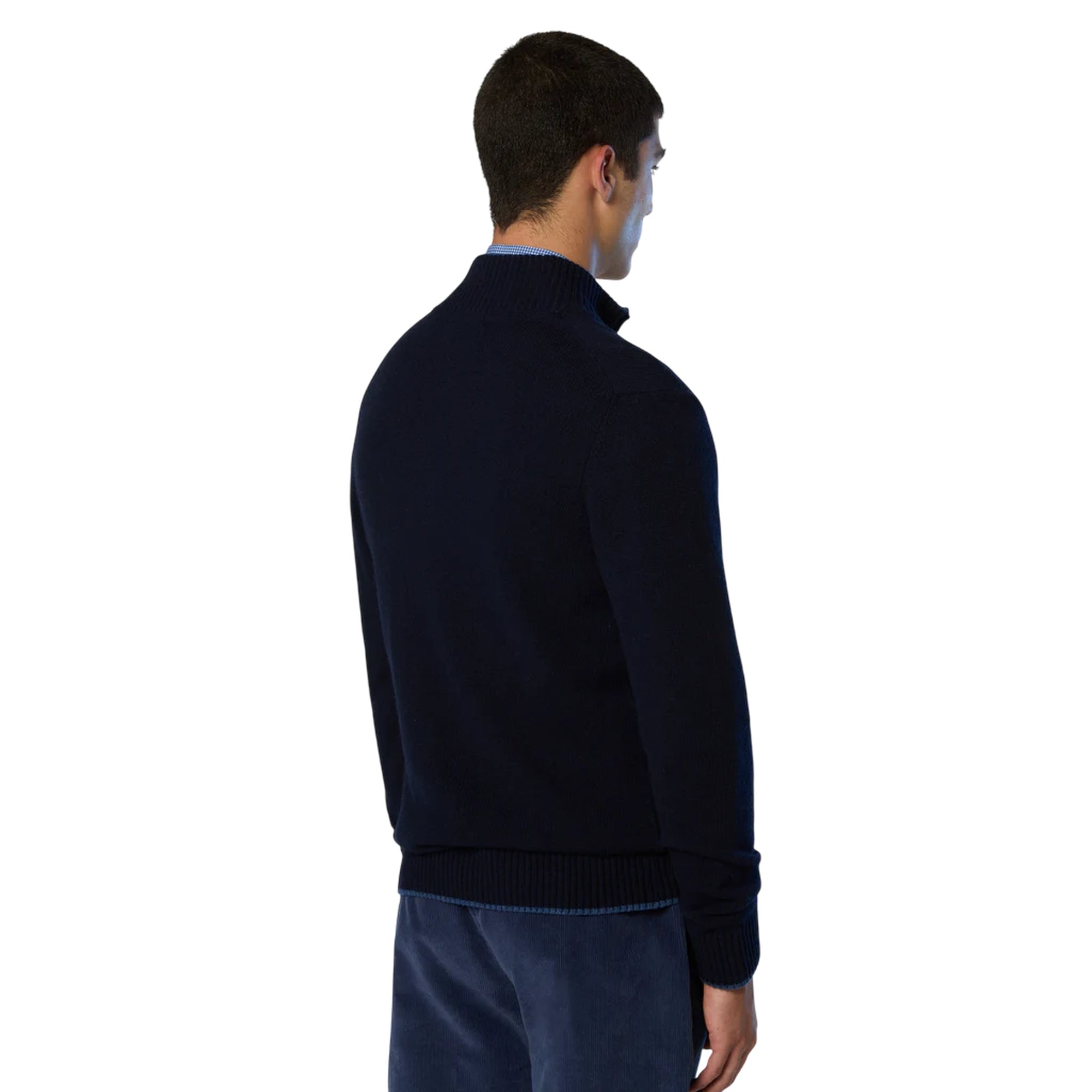 Cardigan Uomo in misto cashmere con zip Navy modello retro