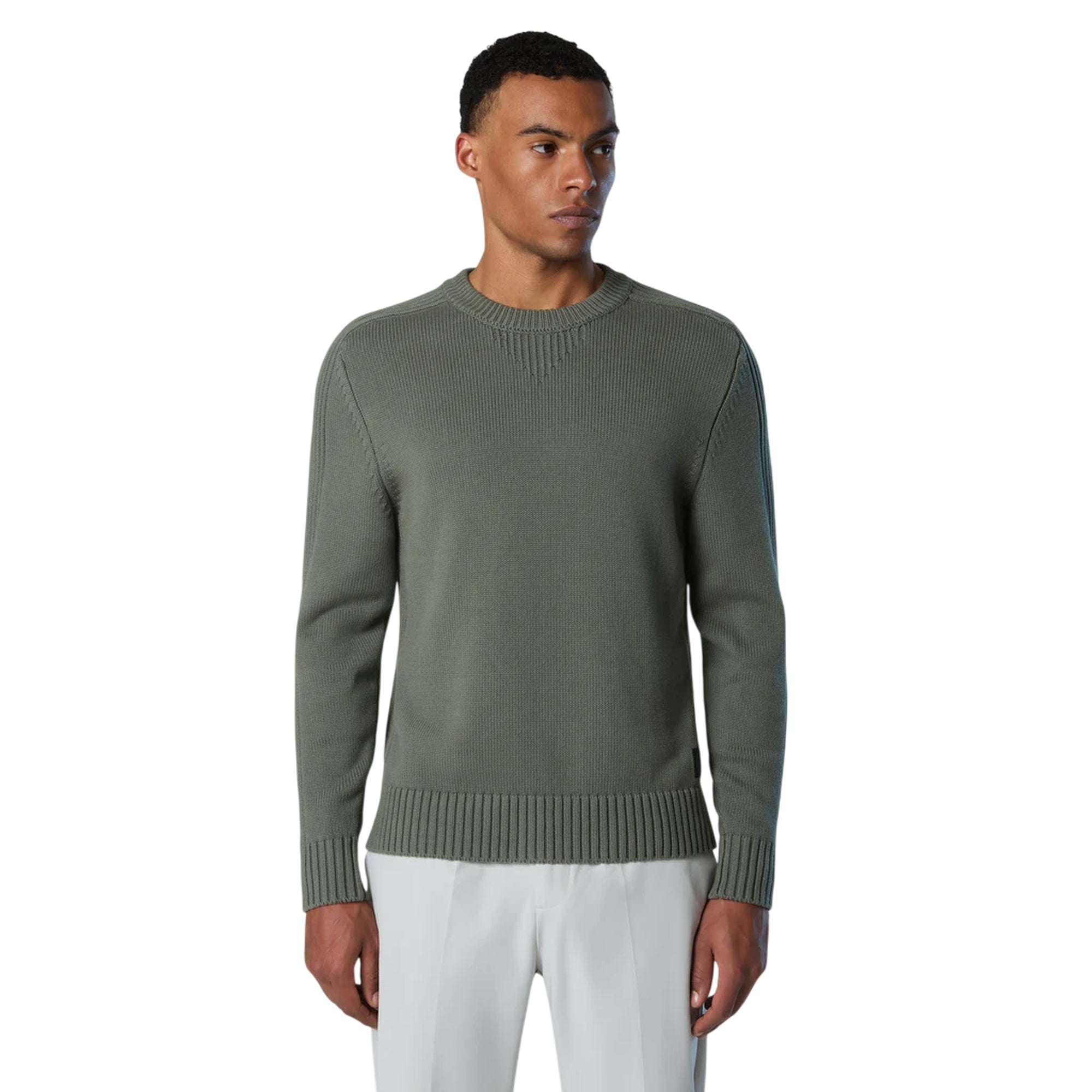 Maglione girocollo Uomo con dettagli a coste modello frontale