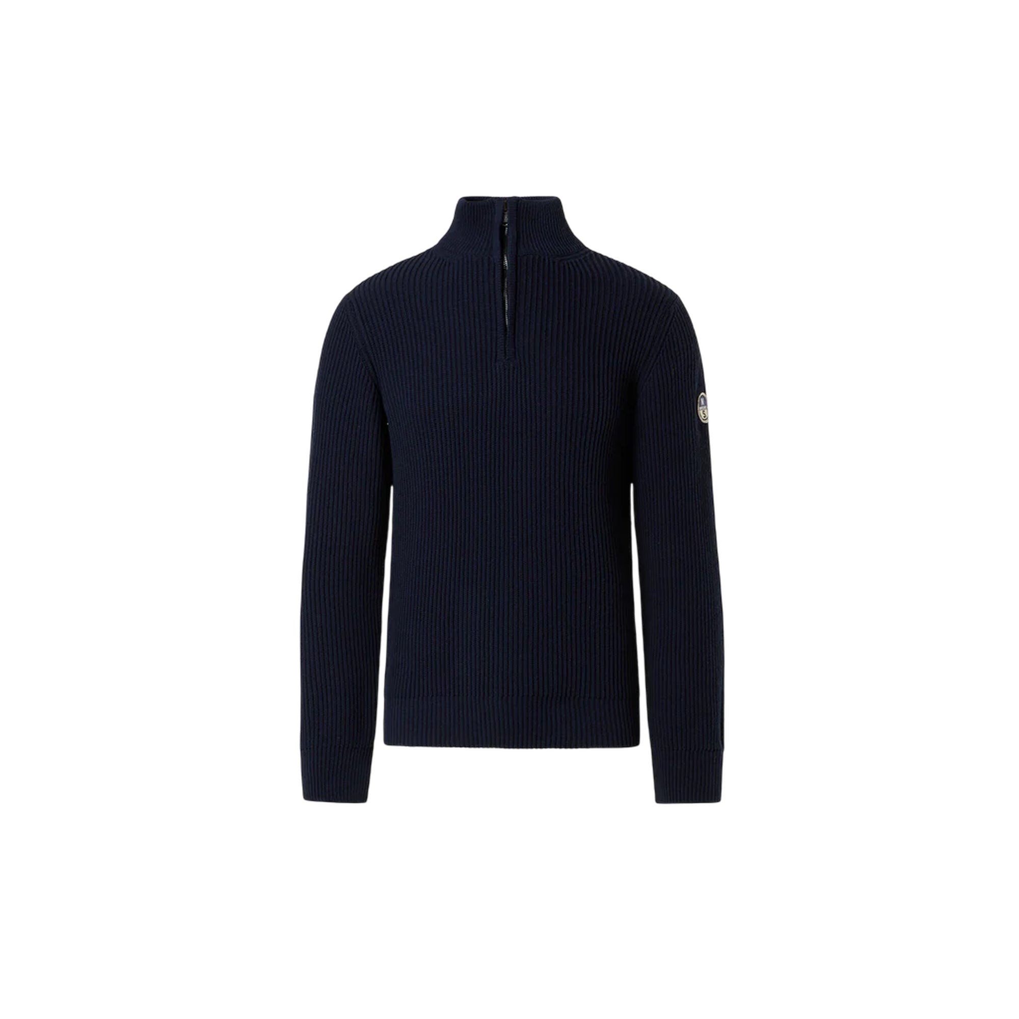 Maglione Uomo a coste inglesi con zip 1/4 Navy
