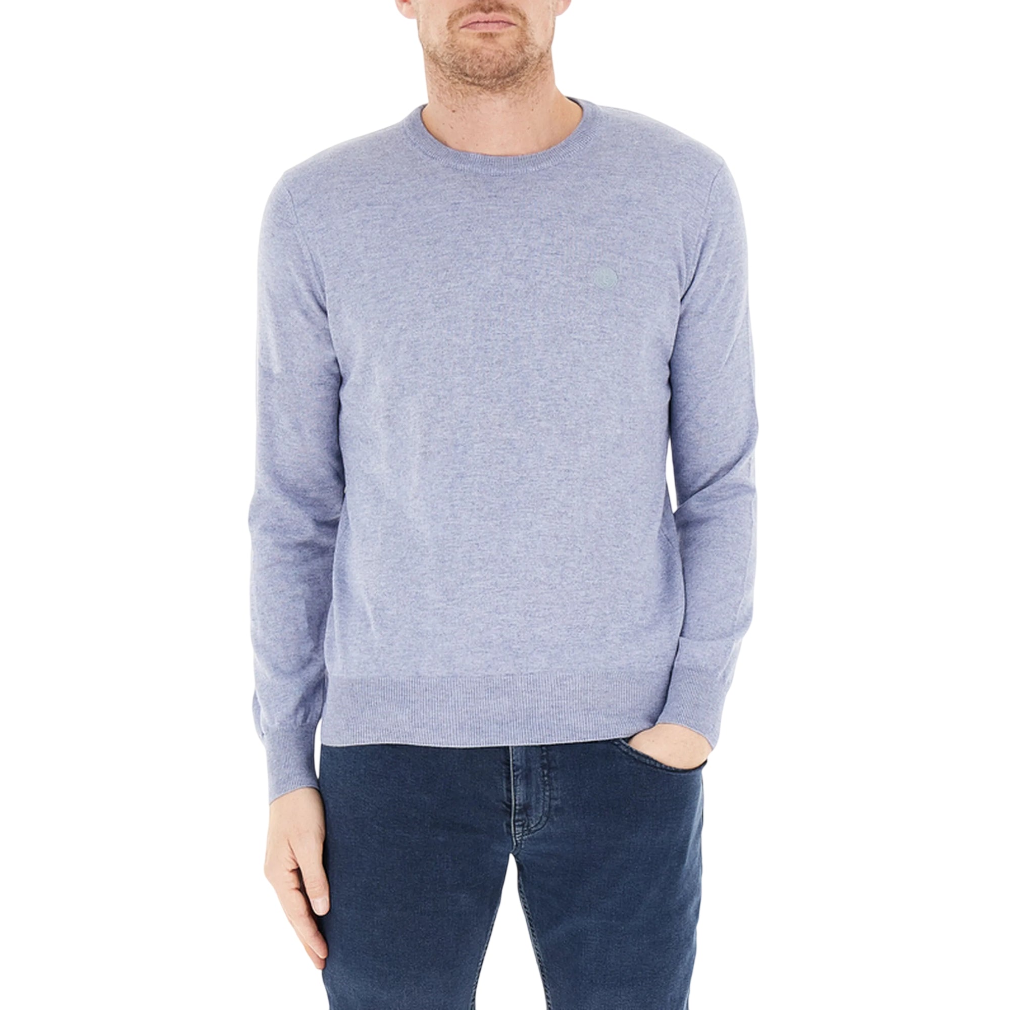 Pullover Uomo Celeste con micro logo modello frontale