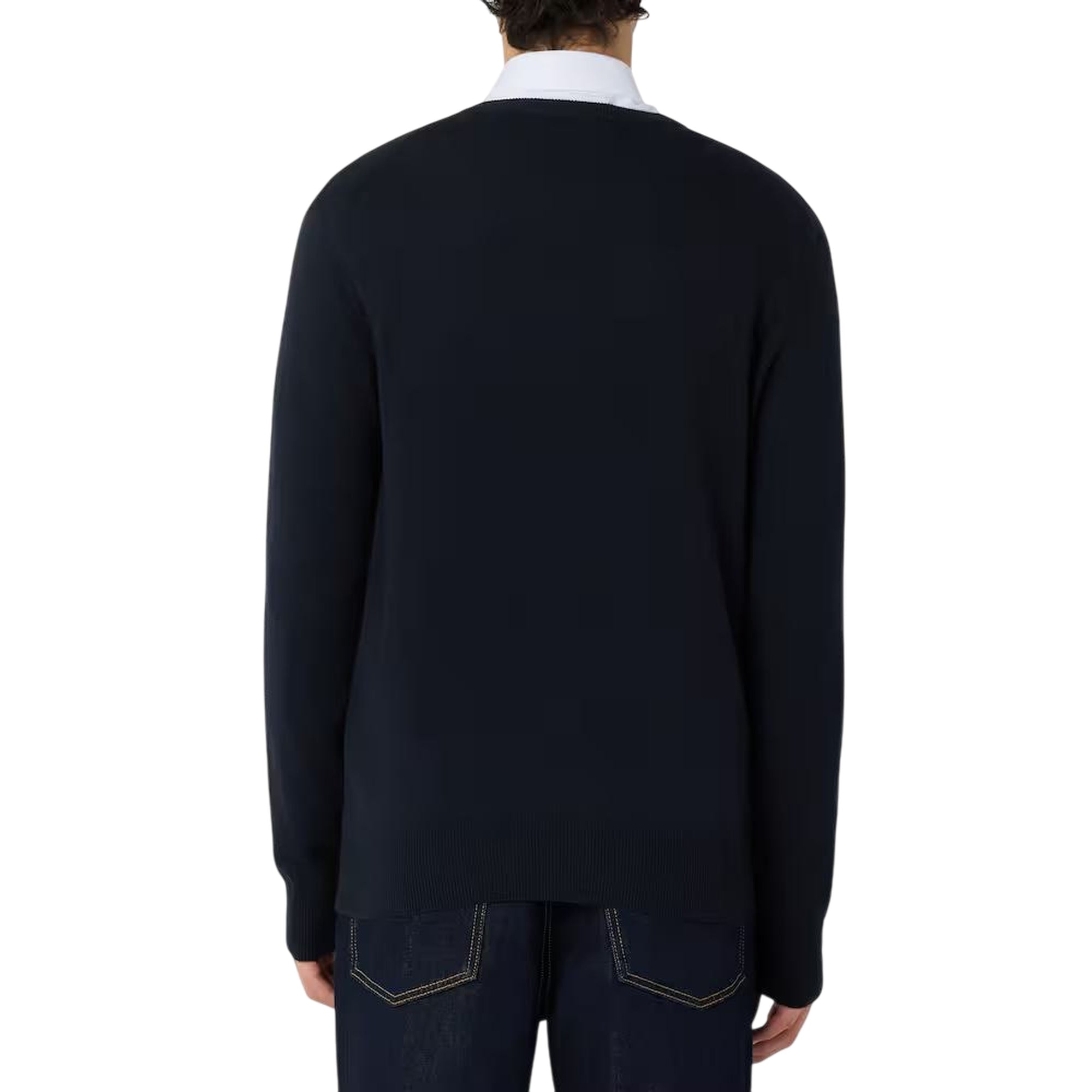 Pullover Uomo in filato di lana e cotone a tinta unita, con mirco logo