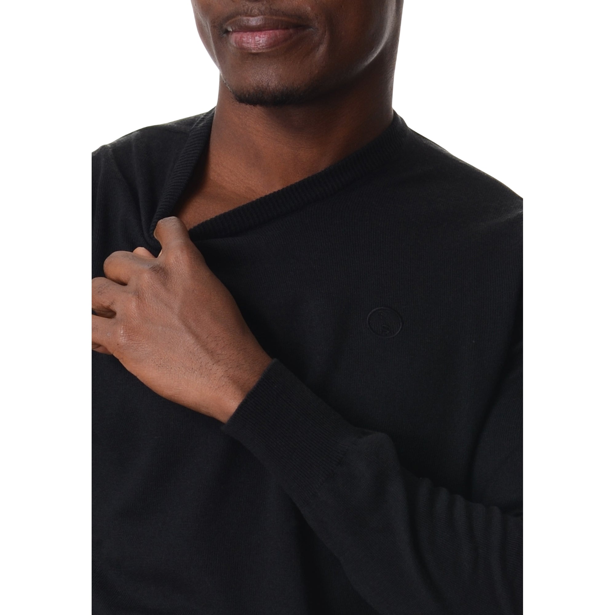 Pullover Uomo Nero in filato di lana e cotone, con scollatura girocollo