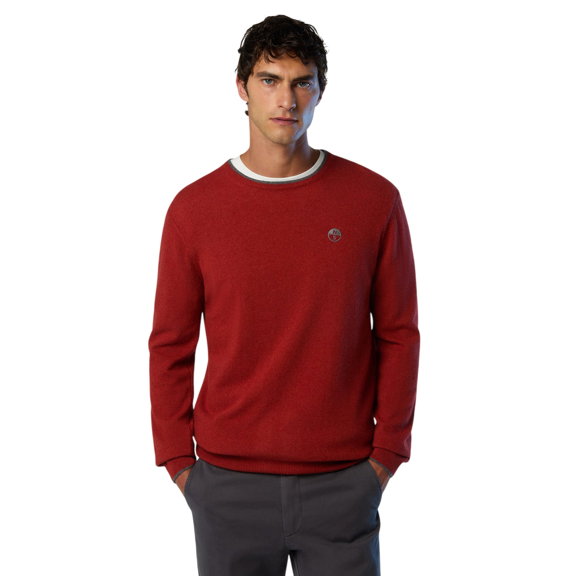 Maglione girocollo Uomo con logo ricamato Rosso modello frontale