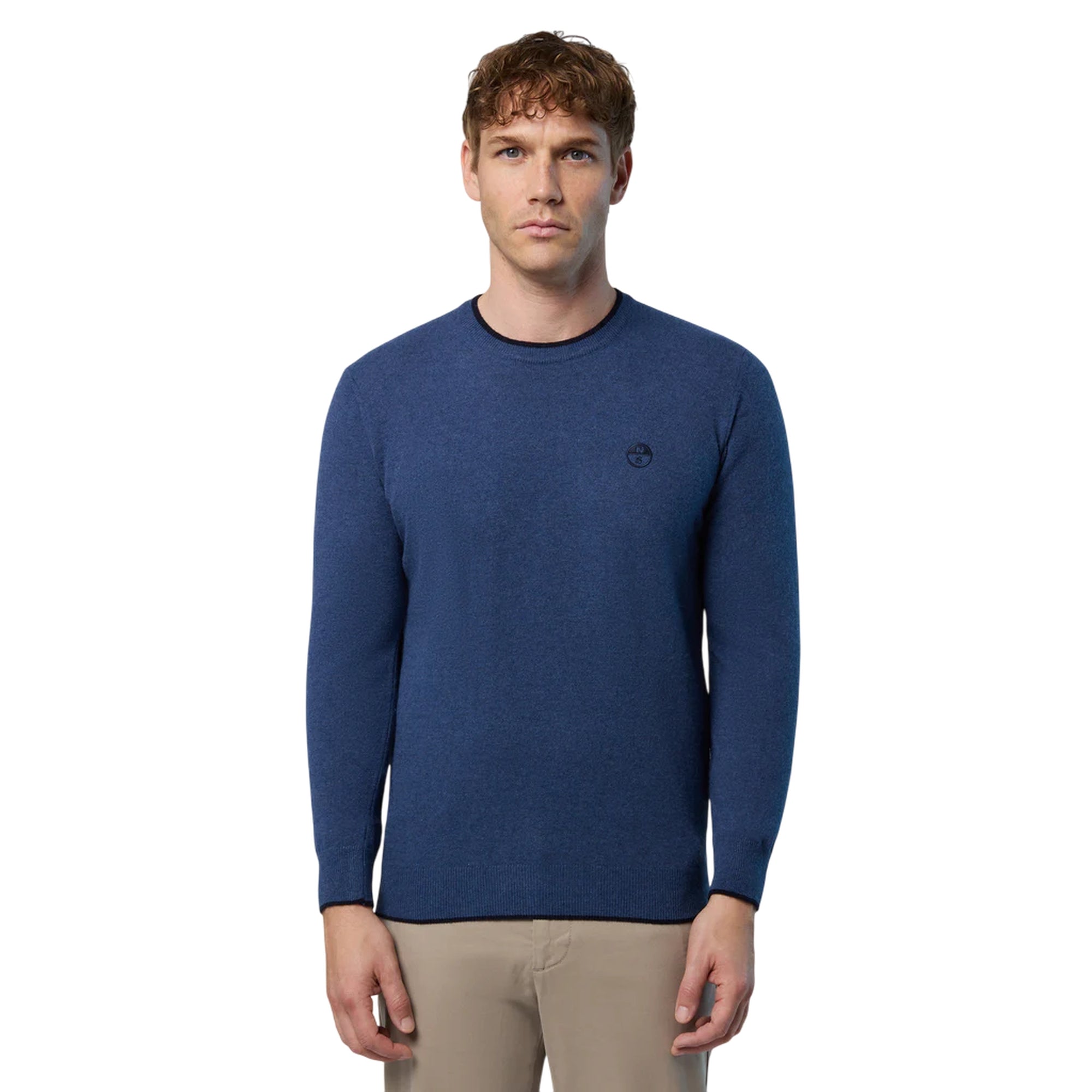 Maglione girocollo Uomo con logo ricamato Blu modello frontale