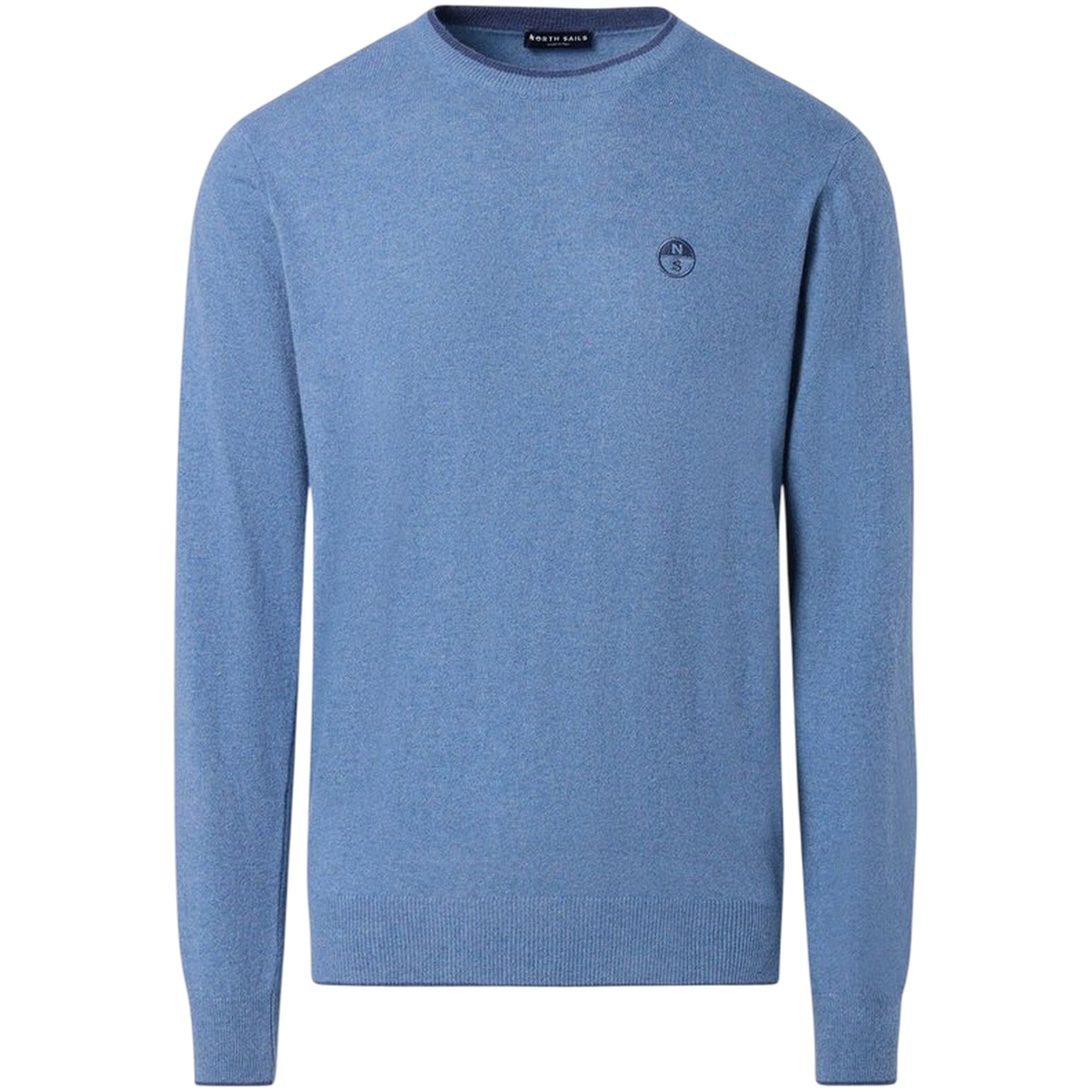 Maglia Uomo Celeste, in misto cashmere, con bordino e logo Blu