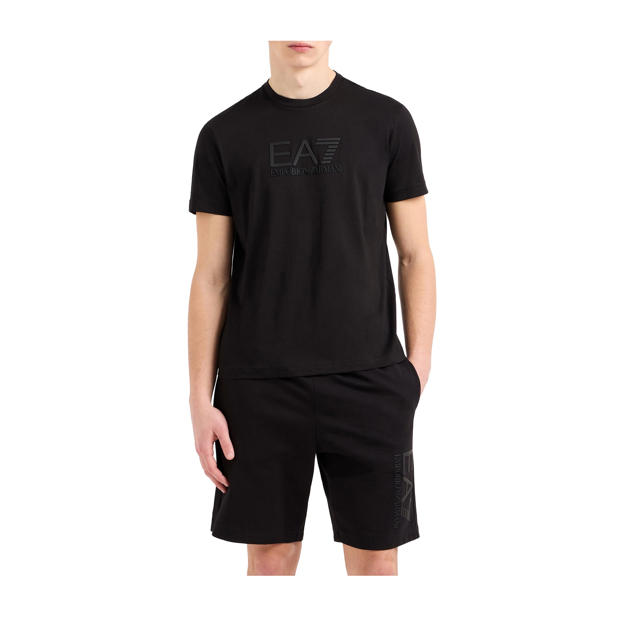 T-shirt Uomo in morbido cotone, con stampa logo Nera tono su tono