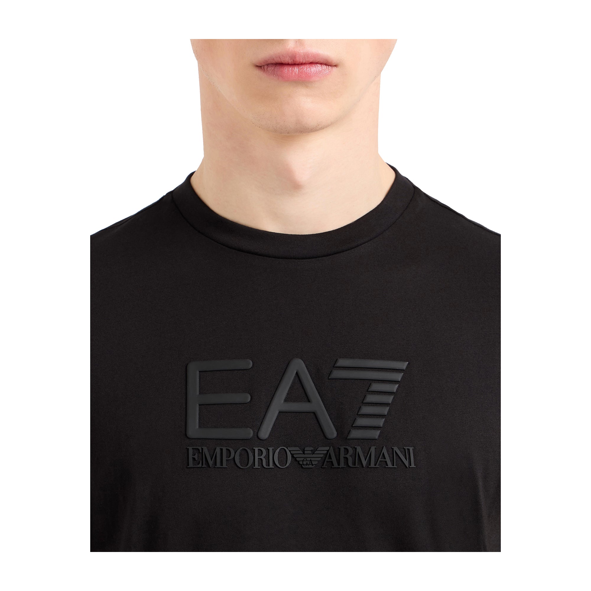 T-shirt Uomo in morbido cotone, con stampa logo Nera tono su tono