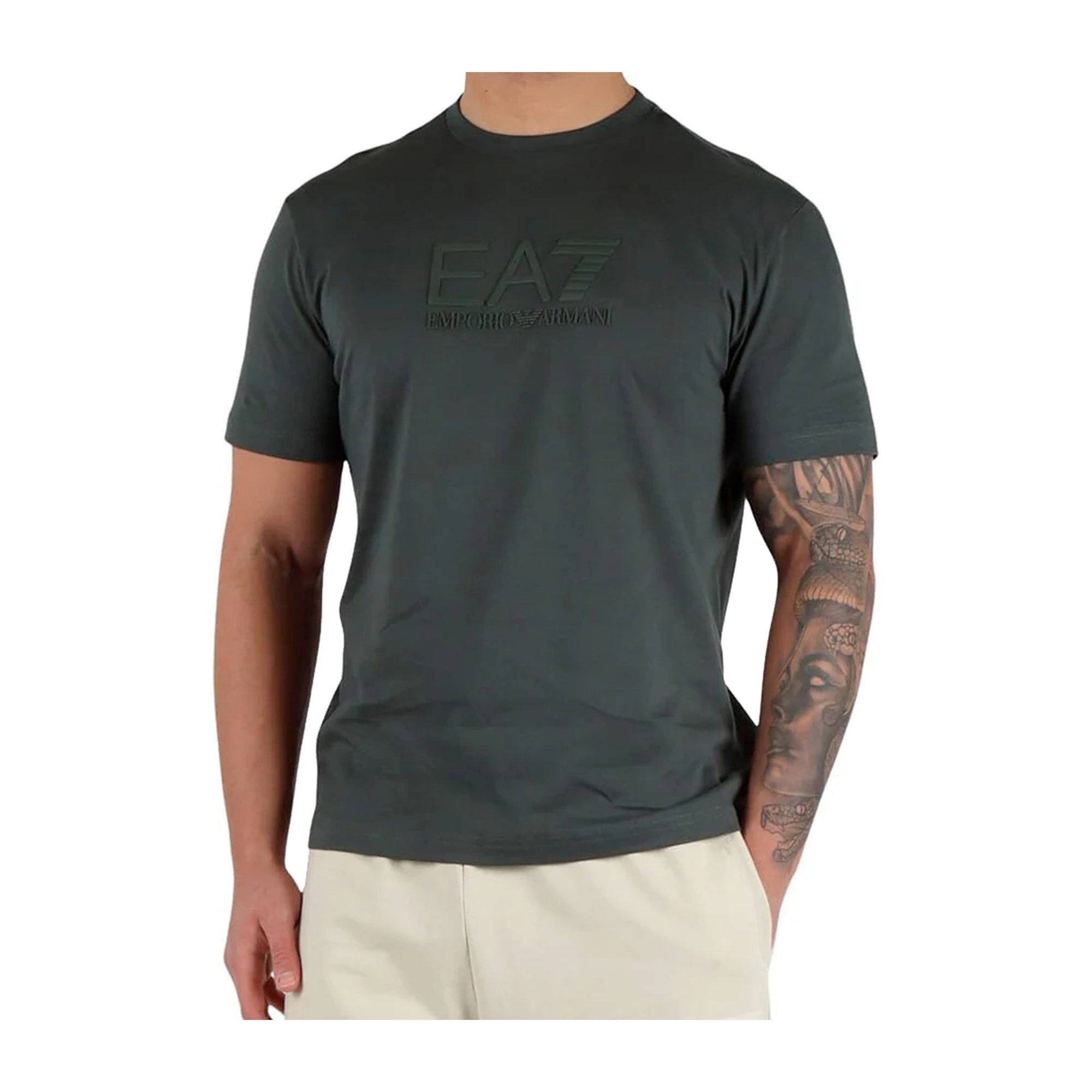 T-shirt Uomo Verde, in cotone elasticizzato, con maxi logo in tono colore